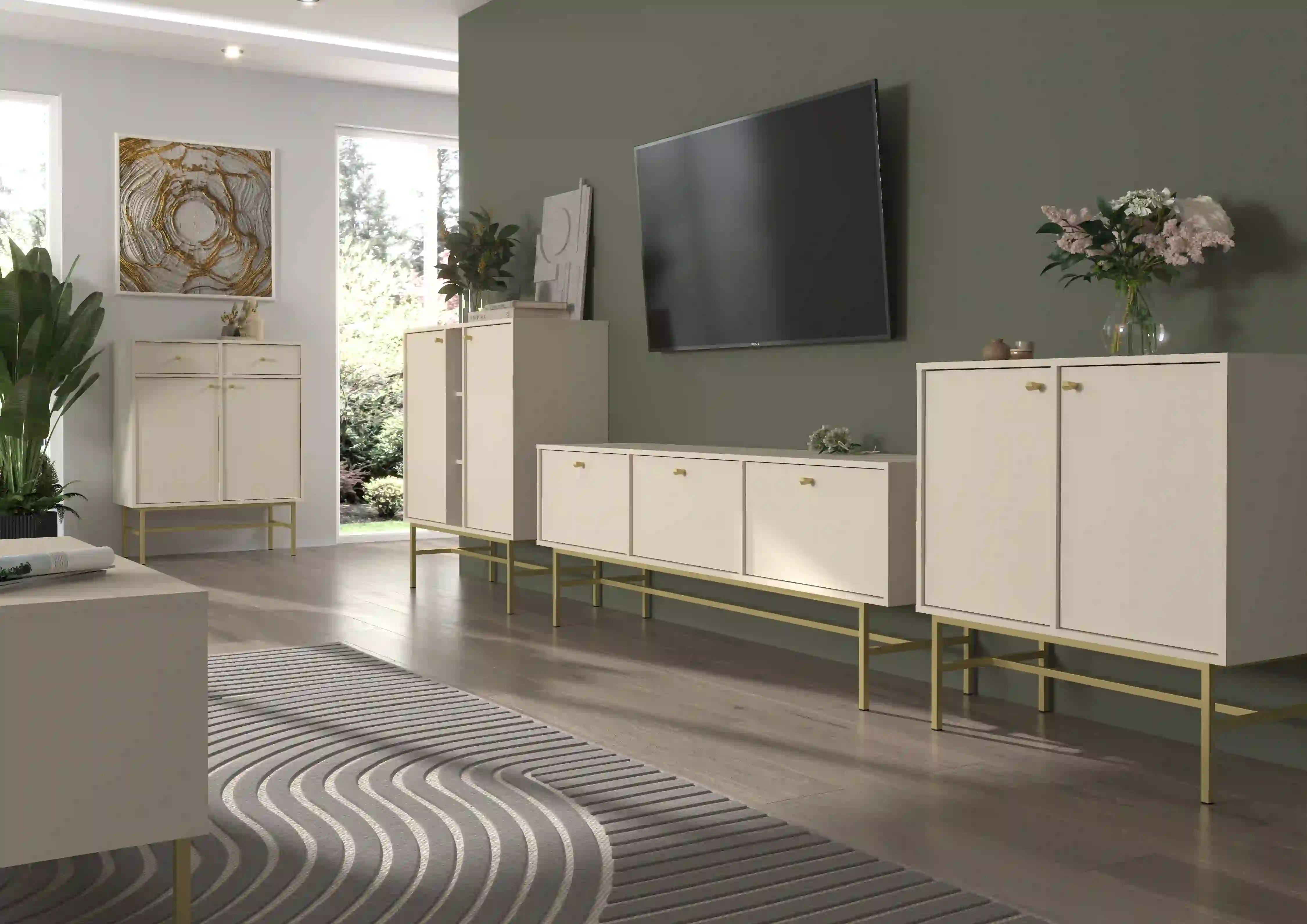 Komoda z szufladami do salonu Sakai 2F 2S T826 Beżowy