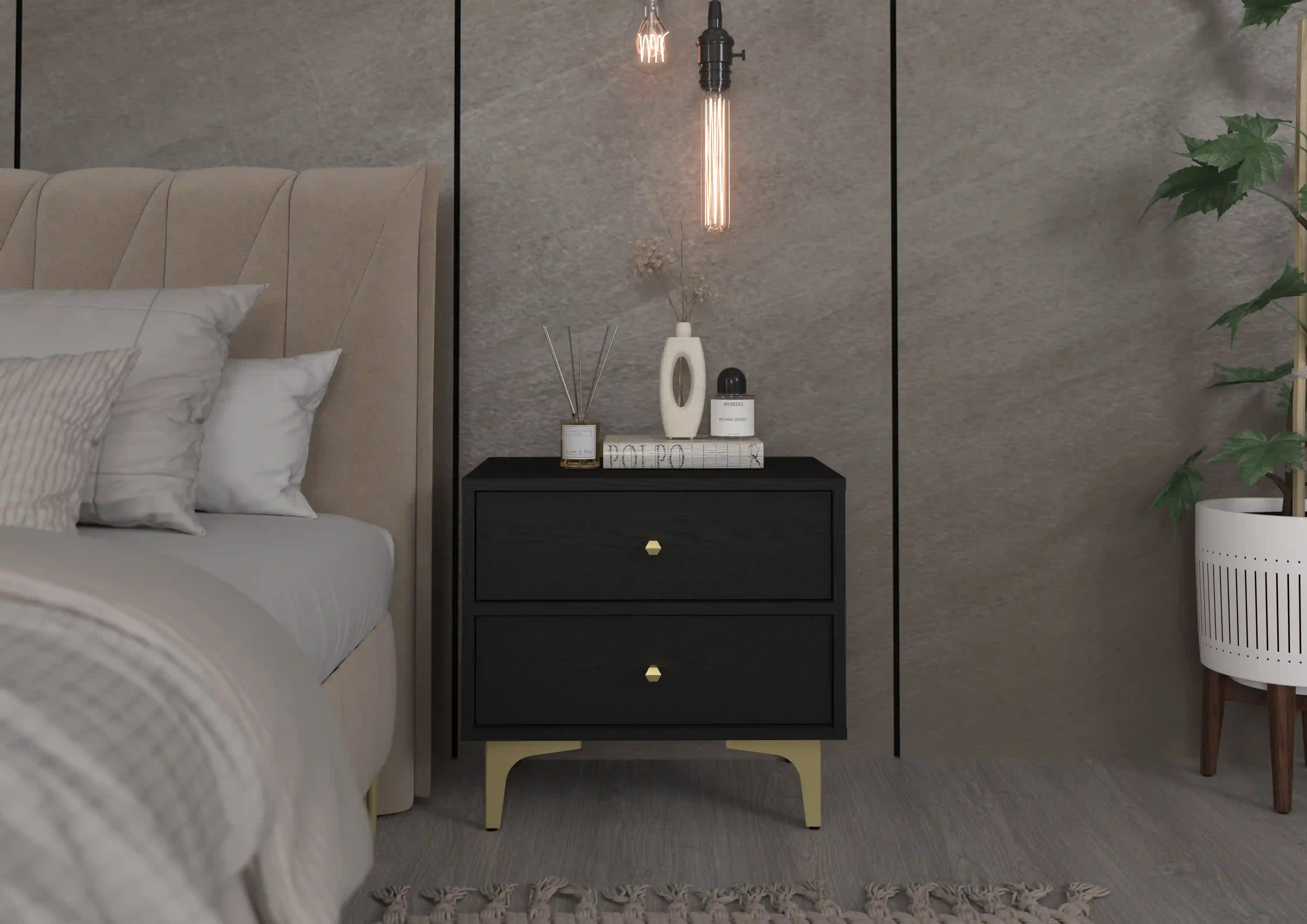 Stolik nocny z szufladami do sypialni Sakai 2S T801 Czarny