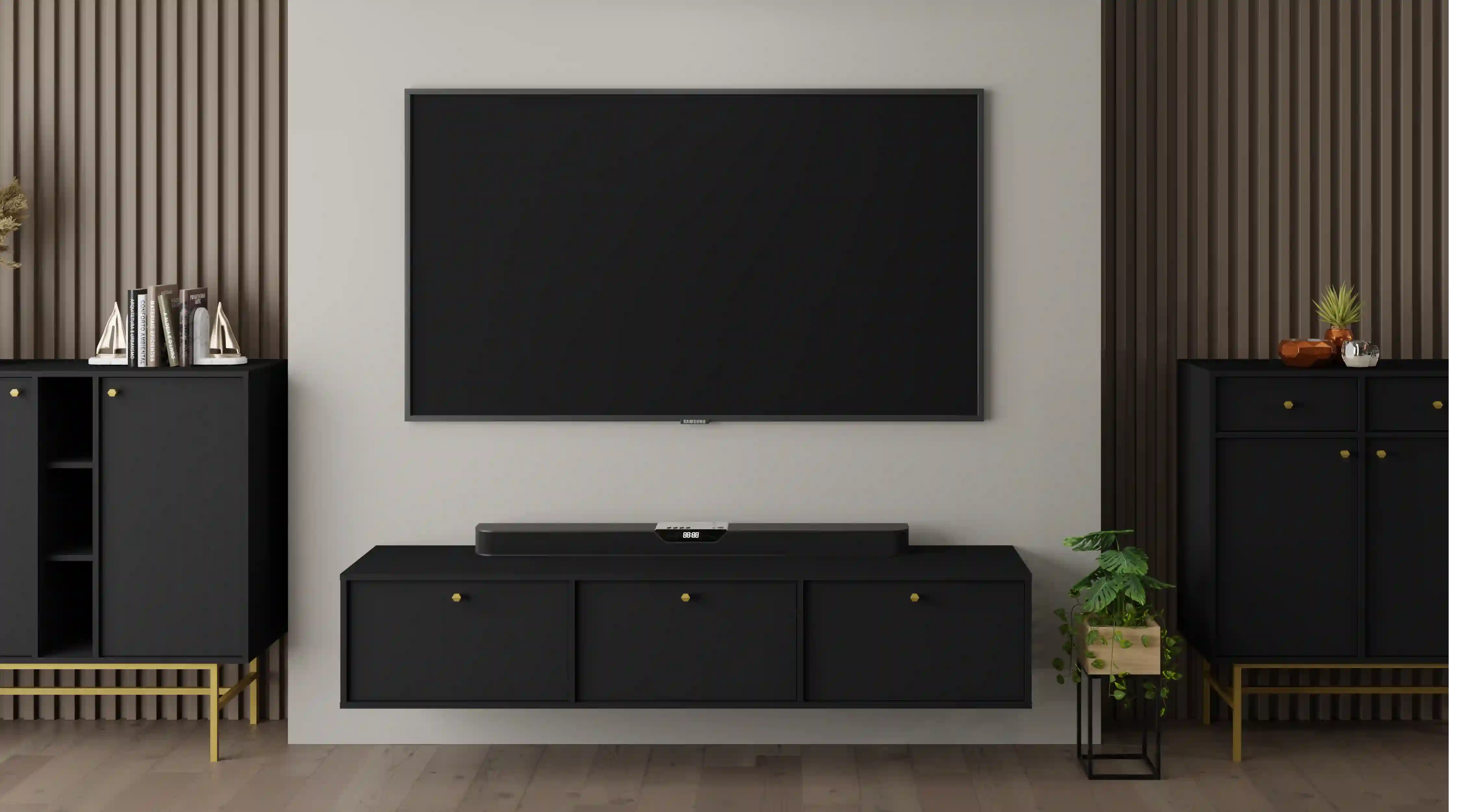 Szafka RTV wisząca do salonu Sakai 3K T303 Czarny