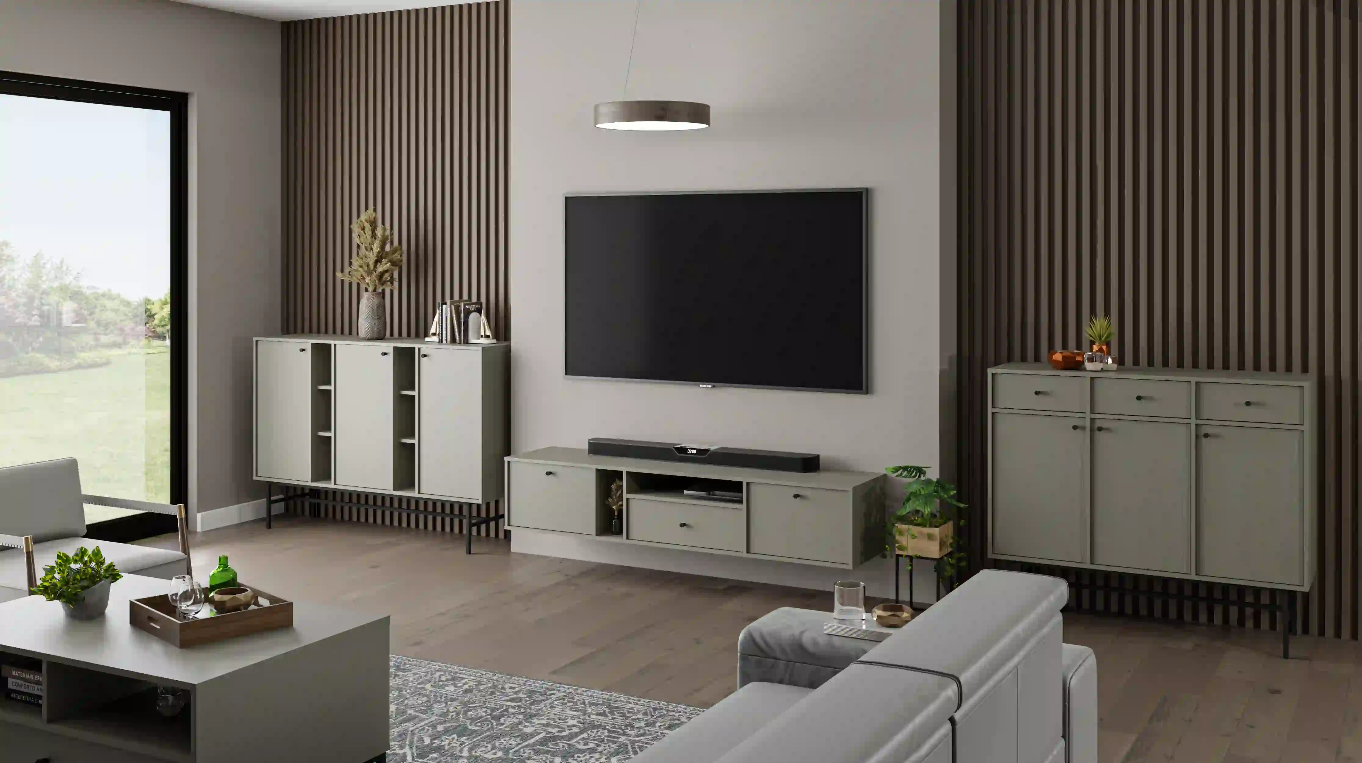 Szafka RTV wisząca do salonu Sakai 2K 1S T313 Eukaliptus