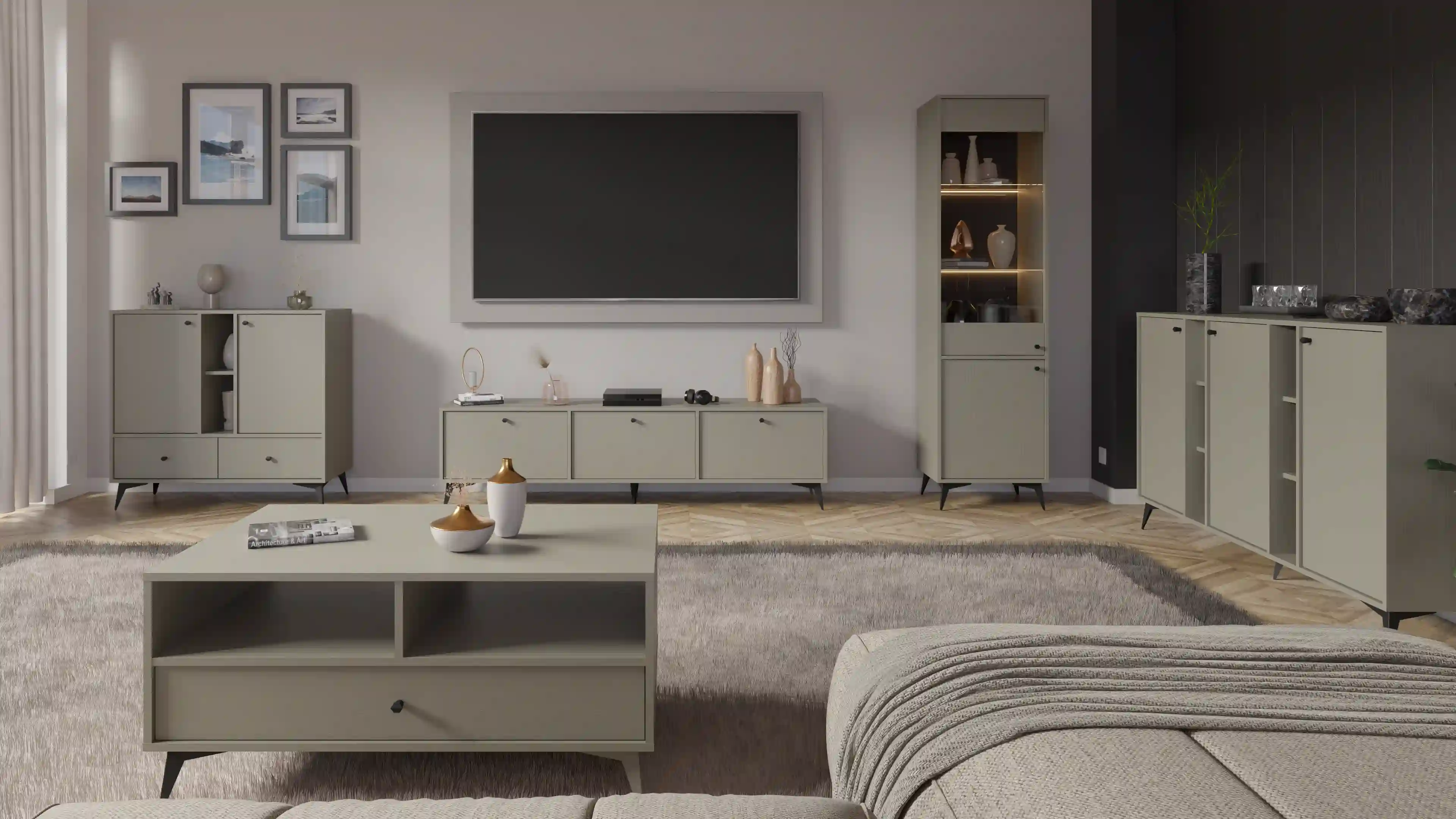 Witryna szklana do salonu Sakai 2F T101 Eukaliptus