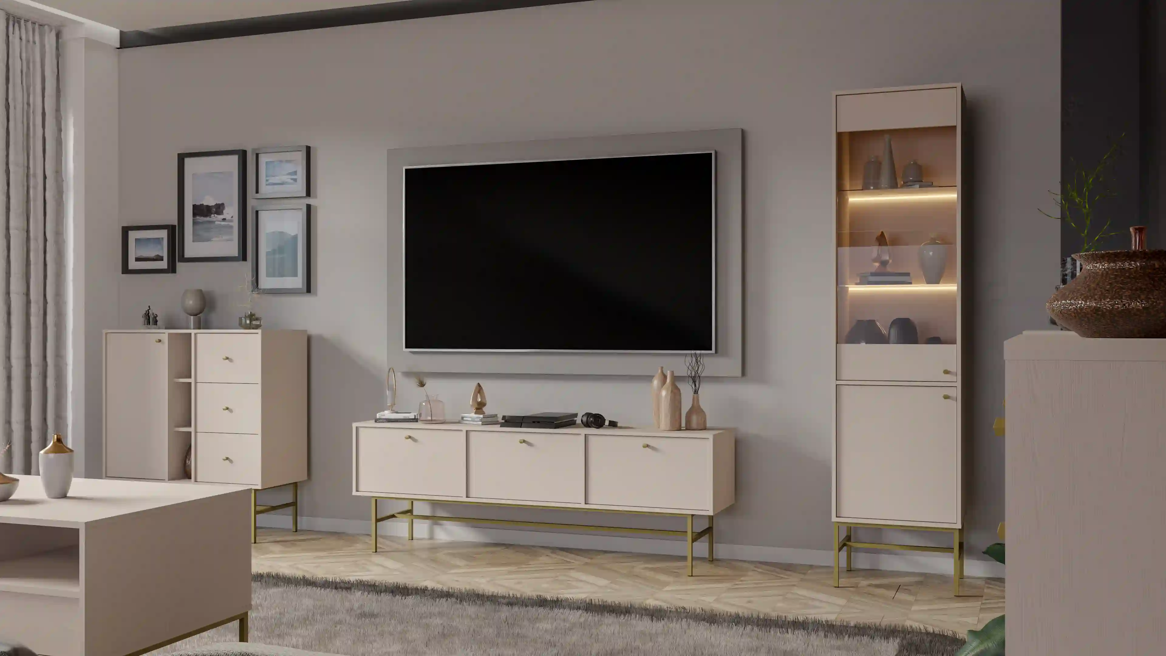 Witryna szklana do salonu Sakai 2F T101 Beżowy