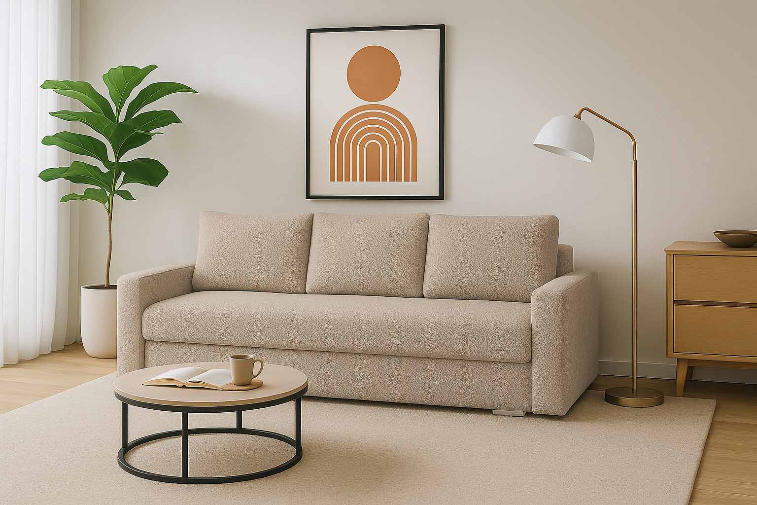 Kanapa rozkładana z funkcją spania SILVER 3 boucle beżowa