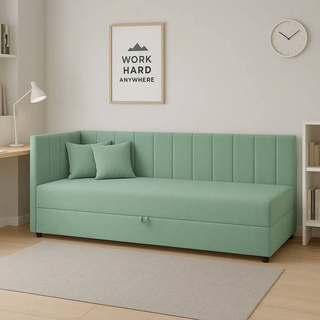 Tapczan łóżko jednoosobowe z pojemnikiem do salonu Sofaro Plus 80x180 Mięta