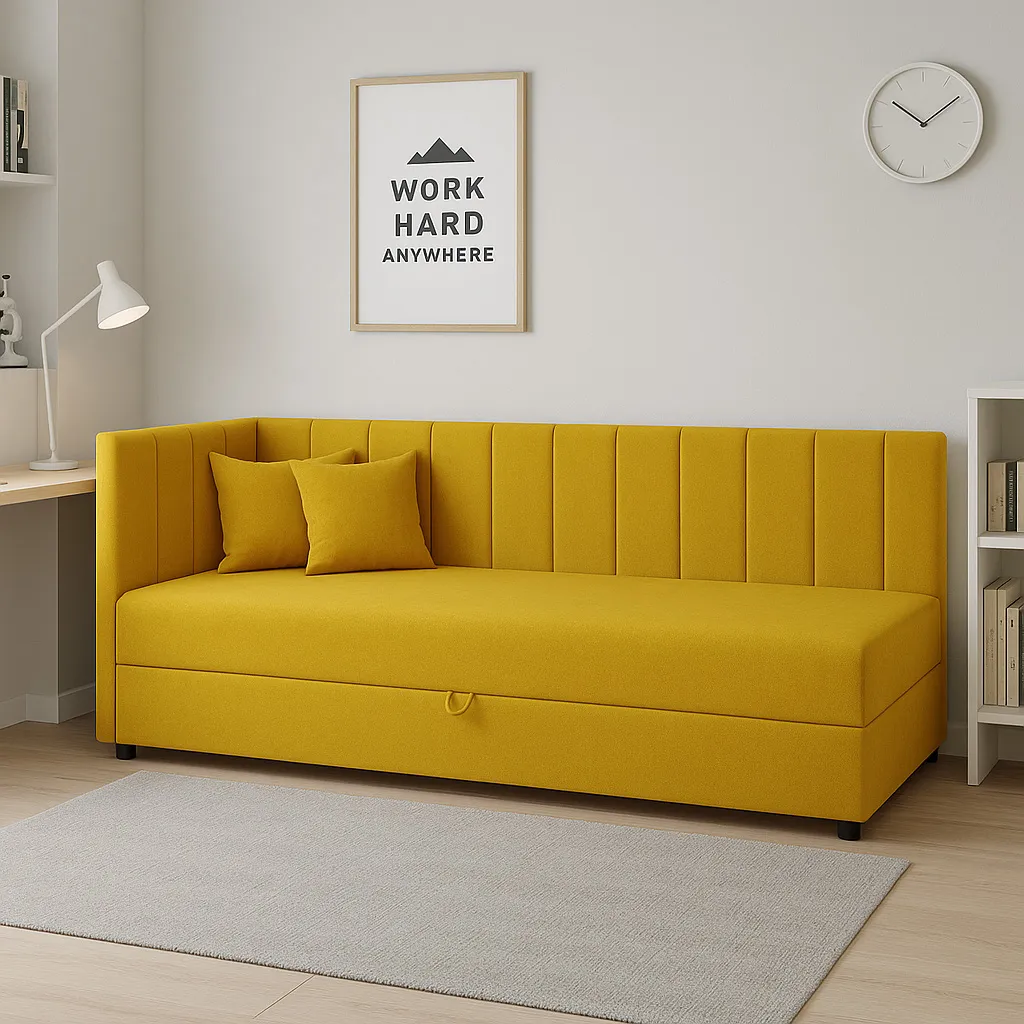 Tapczan łóżko jednoosobowe z pojemnikiem Sofaro Plus 80x200 Musztardowe