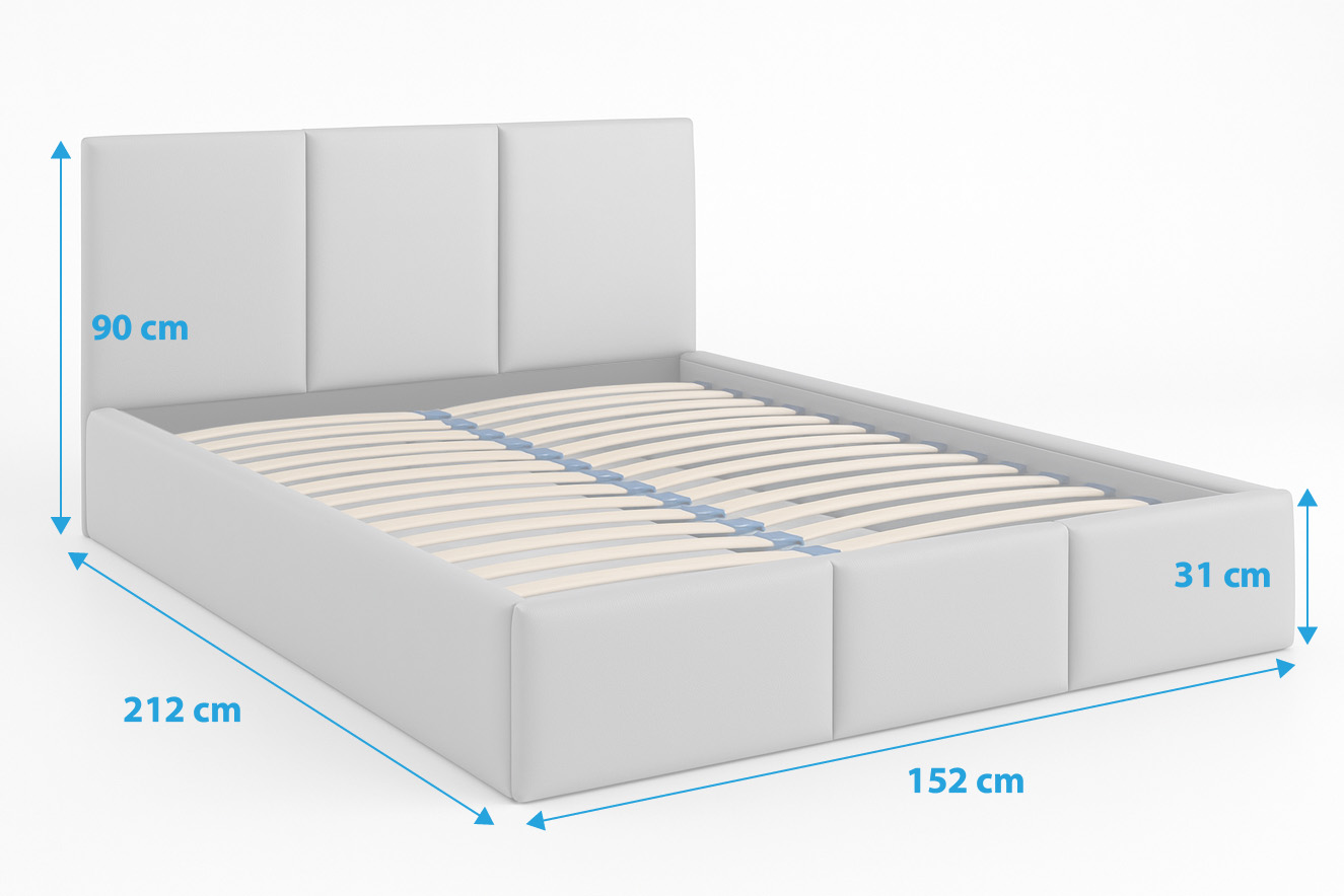 Łóżko małżeńskie tapicerowane z pojemnikiem VELORA 140x200 eko skóra grafit
