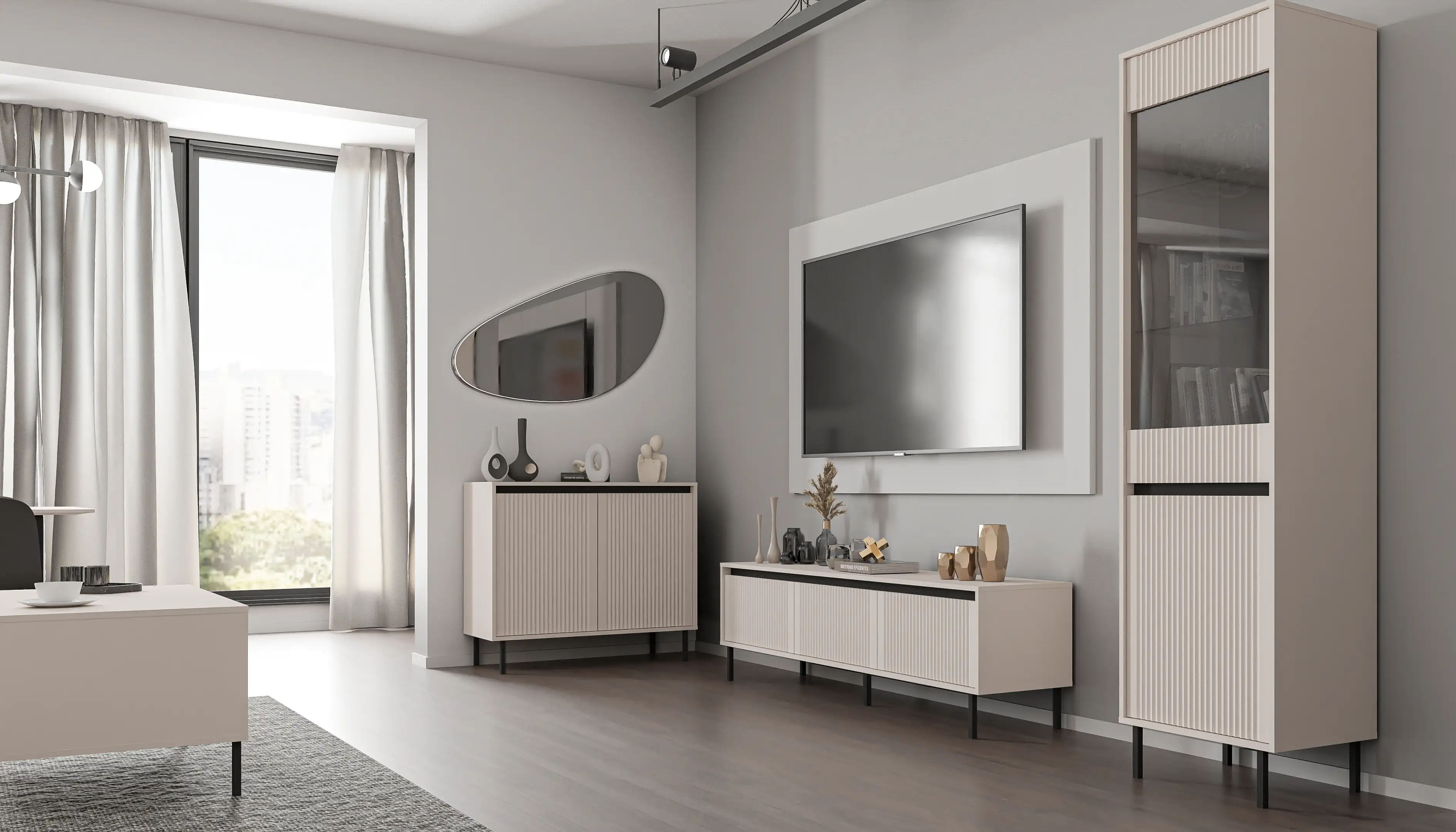 Komoda z ryflowanym frontem Yukashi 2F T812 beżowa