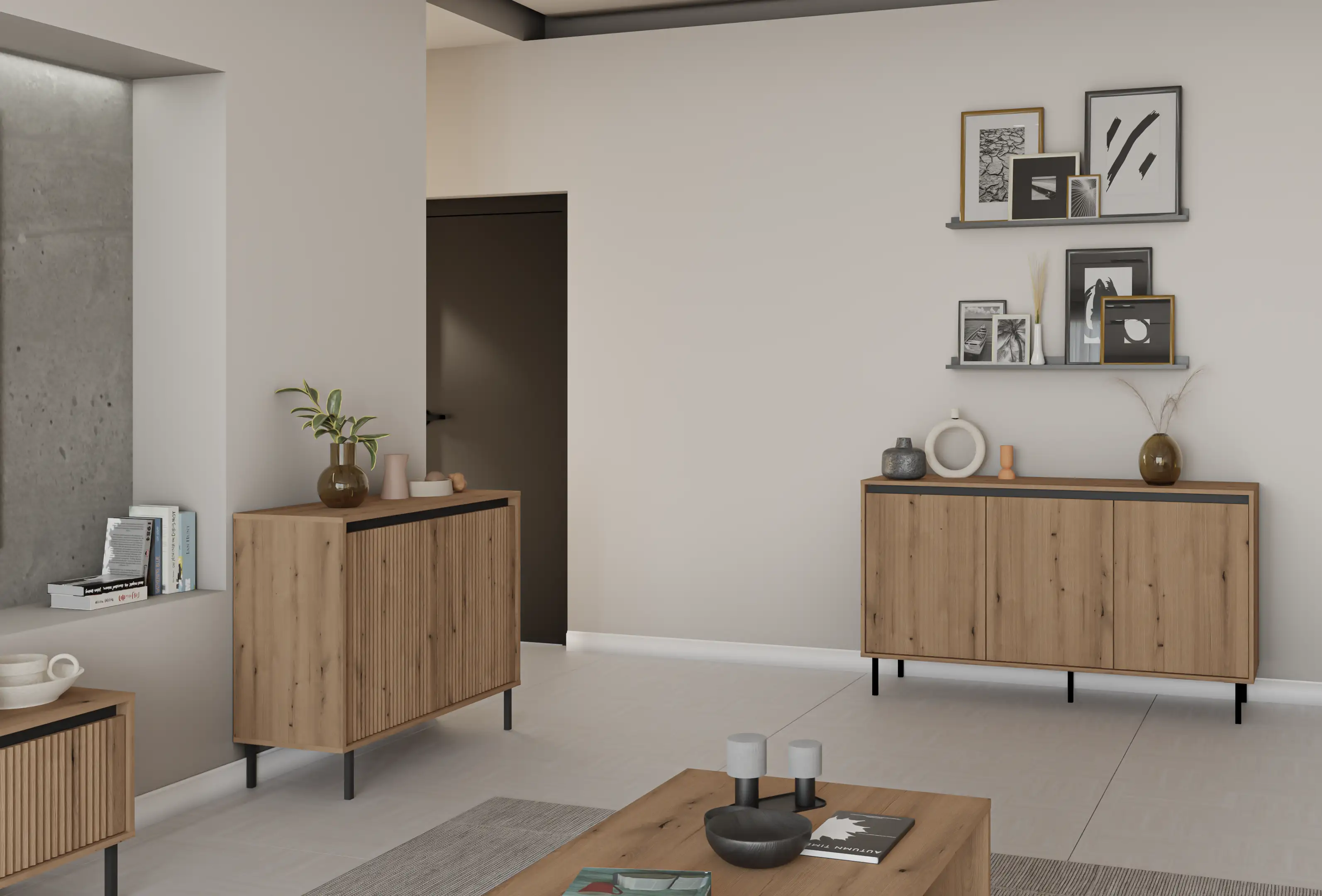 Komoda z ryflowanym frontem Yukashi 3F T813 dąb evoke