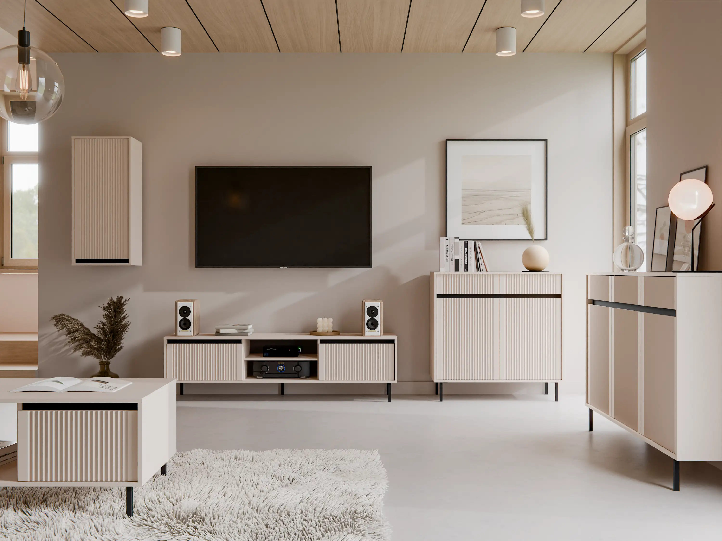 Komoda z ryflowanym frontem Yukashi 2F2S T822 beżowa