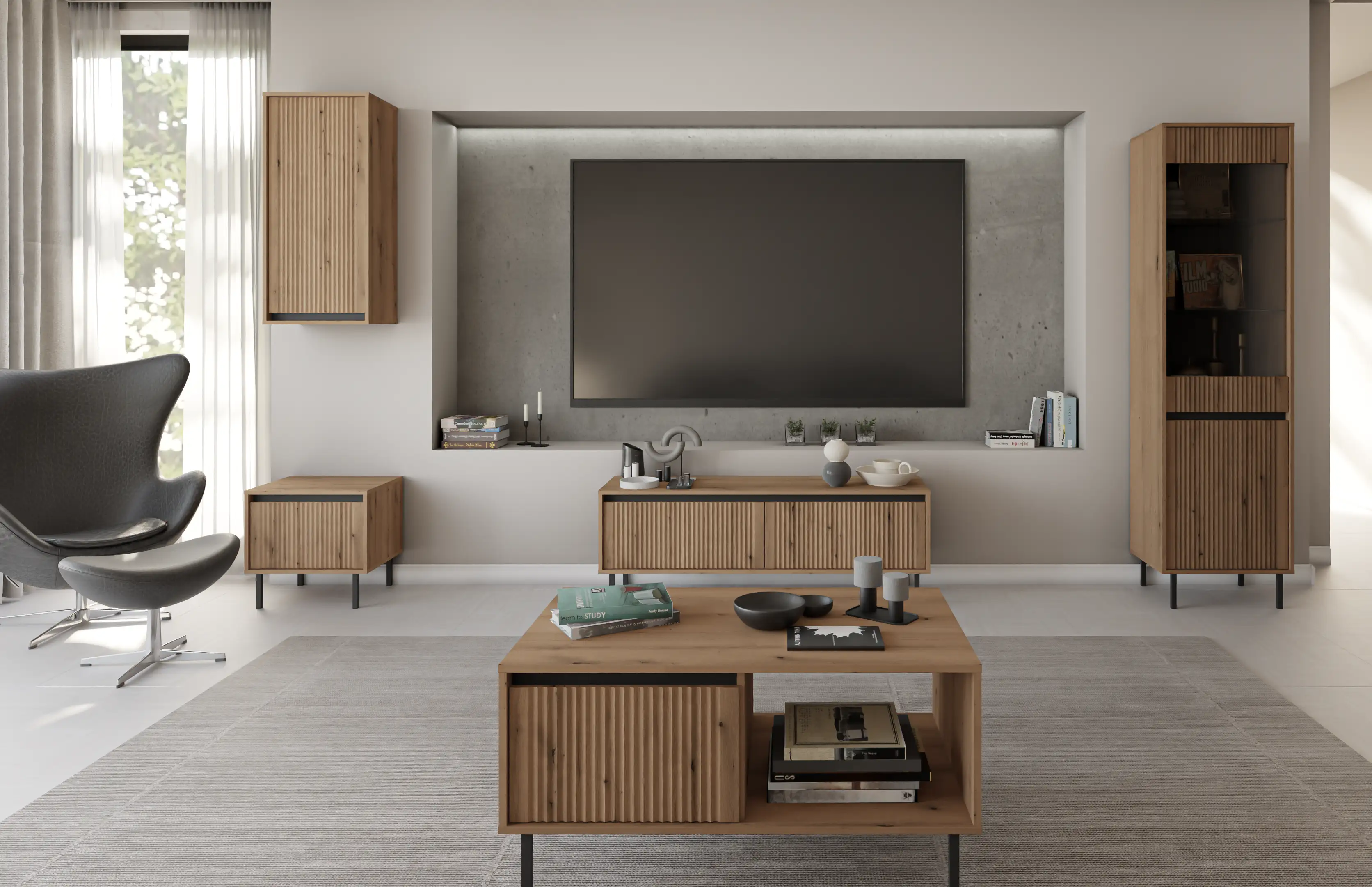 Szafka wisząca z ryflowanym frontem Yukashi 1F T501 dąb evoke