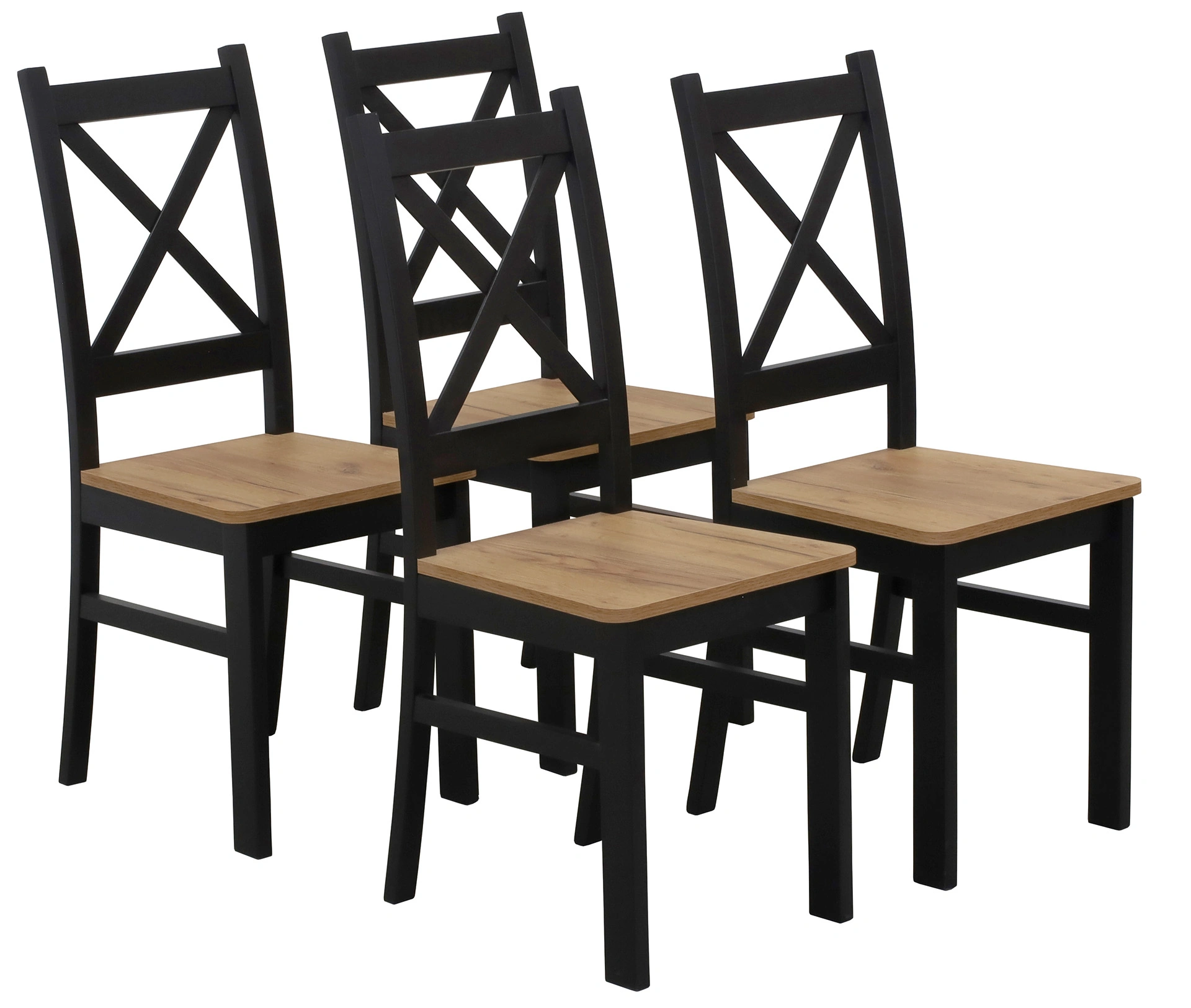 Zestaw 4x Krzesło krzyżak drewniane do jadalni Czarny/Dąb Craft