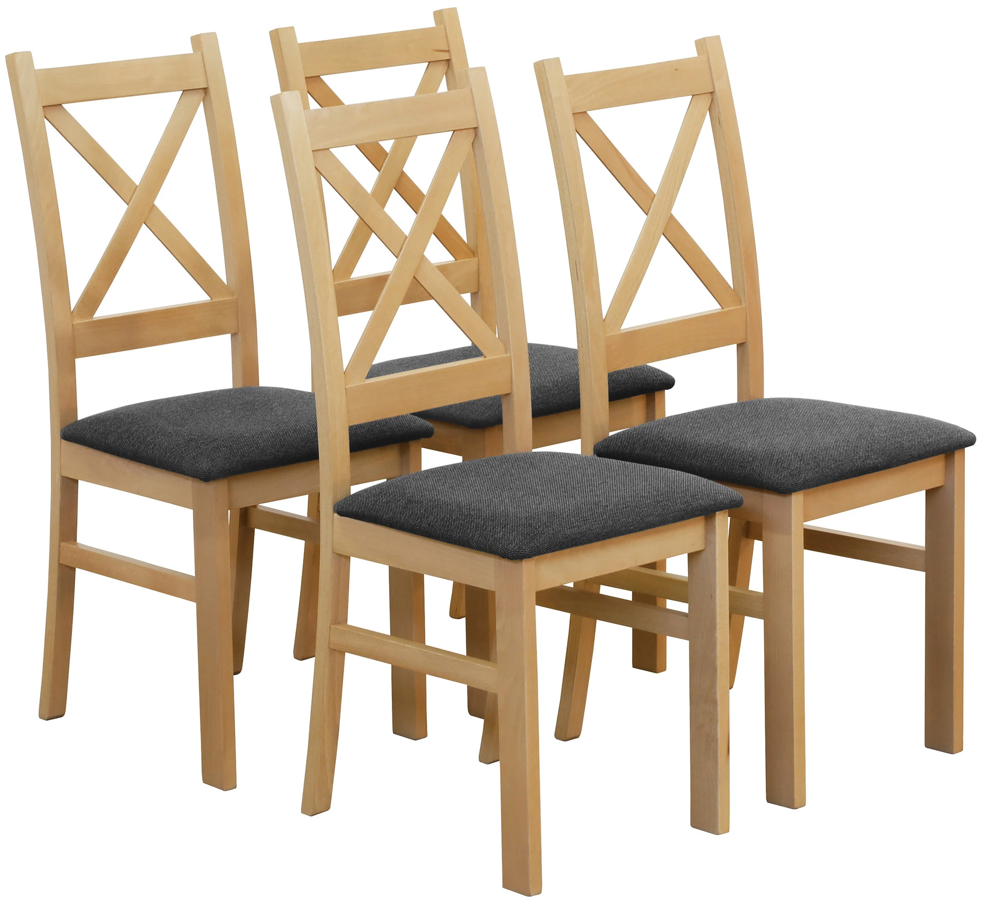 Zestaw 4x Krzesło krzyżak tapicerowane do jadalni Dąb Artisan/Grafit