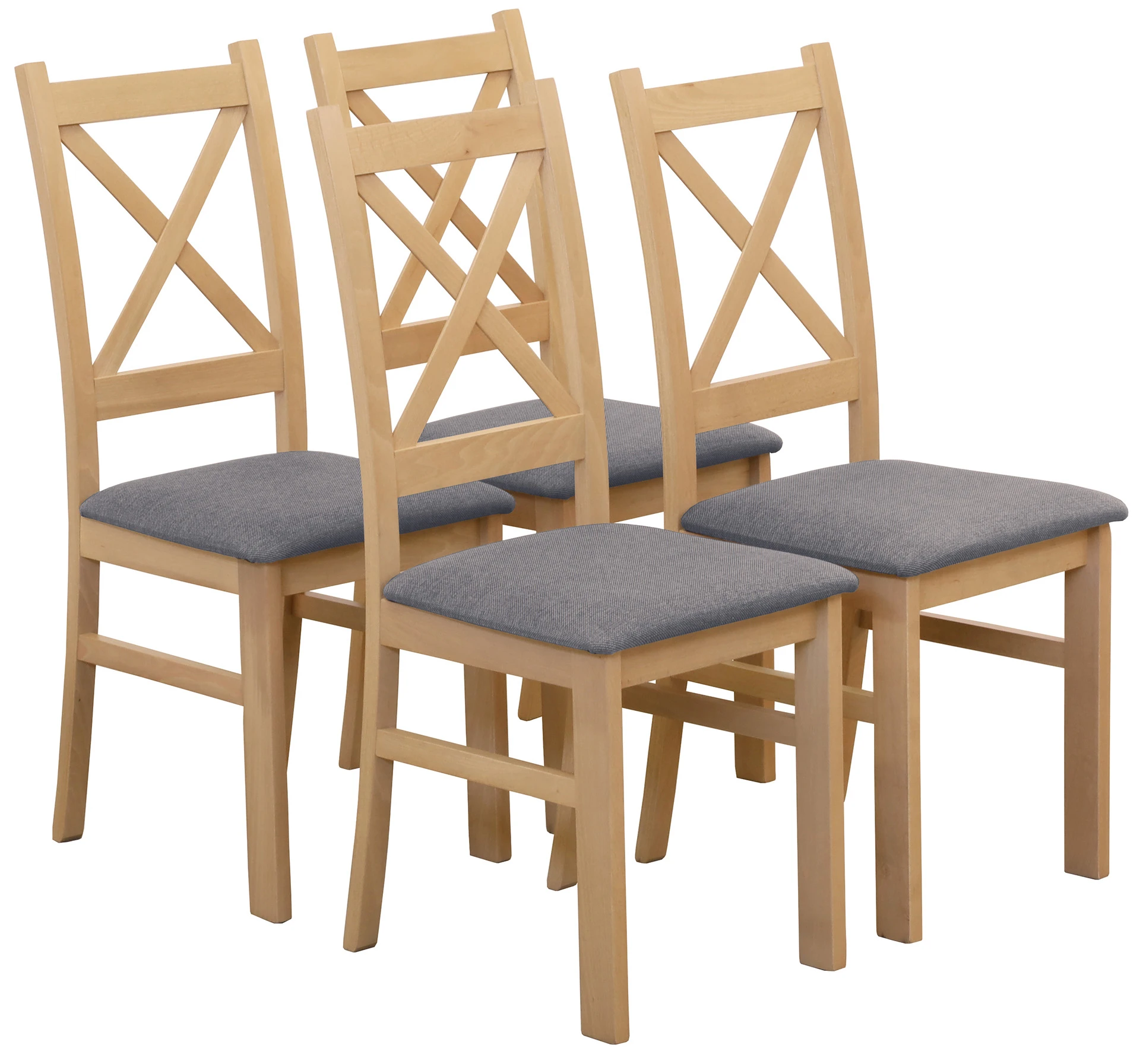 Zestaw 4x Krzesło krzyżak tapicerowane do jadalni Dąb Artisan/Szary