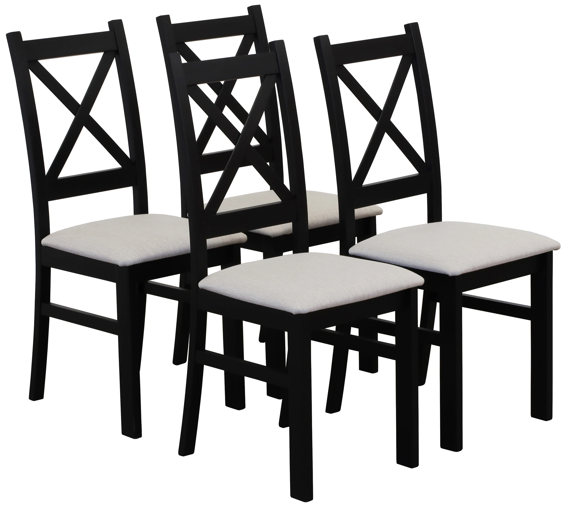 Zestaw 4x Krzesło krzyżak tapicerowane do jadalni Czarny/Beż
