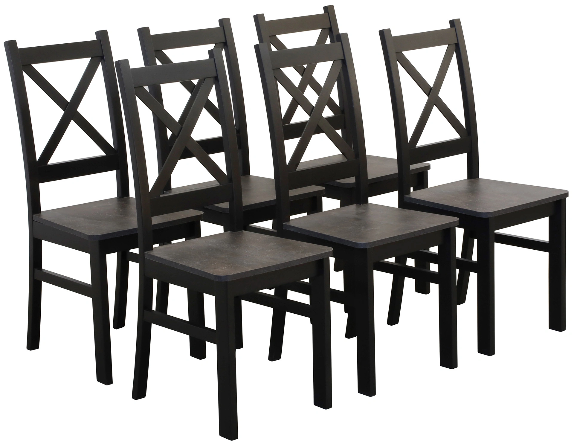 Zestaw 6x Krzesło krzyżak drewniane do jadalni Czarny/Beton