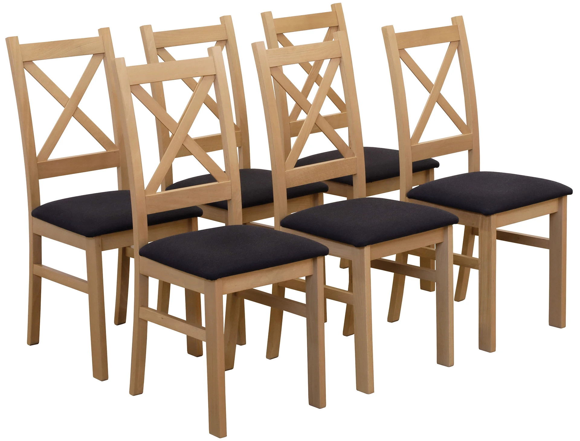 Zestaw 6x Krzesło krzyżak tapicerowane do jadalni Dąb Artisan/Czarny