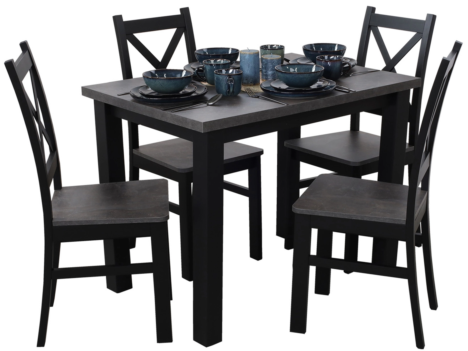 Zestaw stół 120x80 z 4 krzesłami do kuchni jadalni M002-4 Czarny/Beton