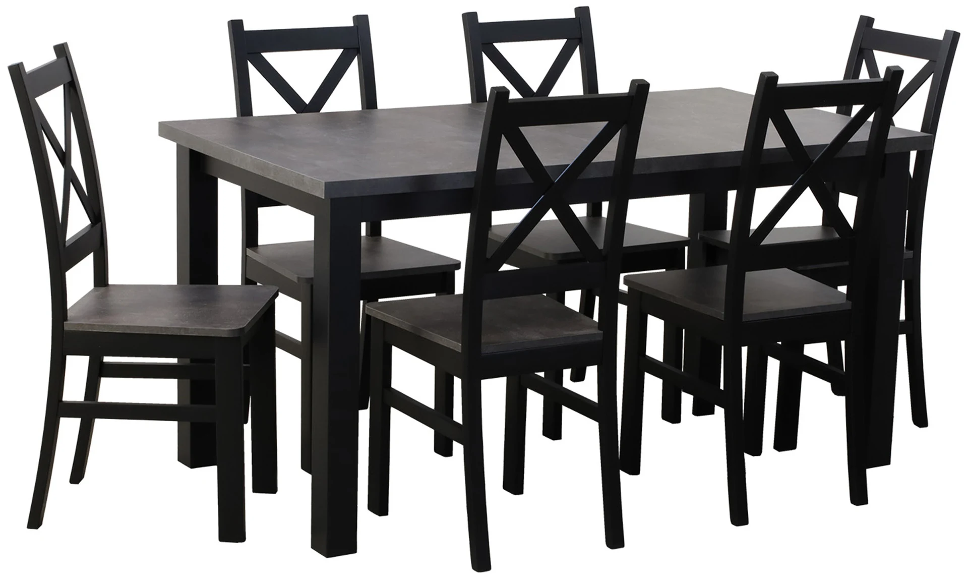 Zestaw stół 150/190x80 z 6 krzesłami do kuchni jadalni M003-6 Czarny/Beton