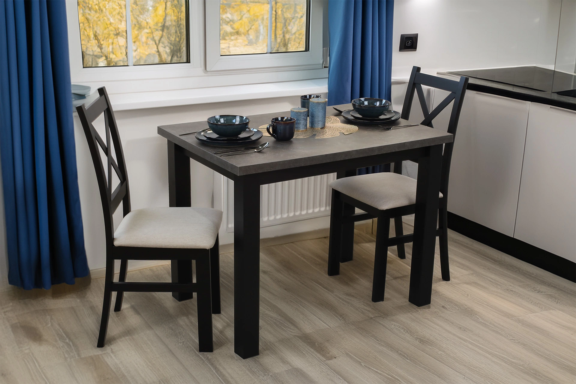 Zestaw stół 100x70 z 2 krzesłami do jadalni kuchni M004-2 Czarny/Beton