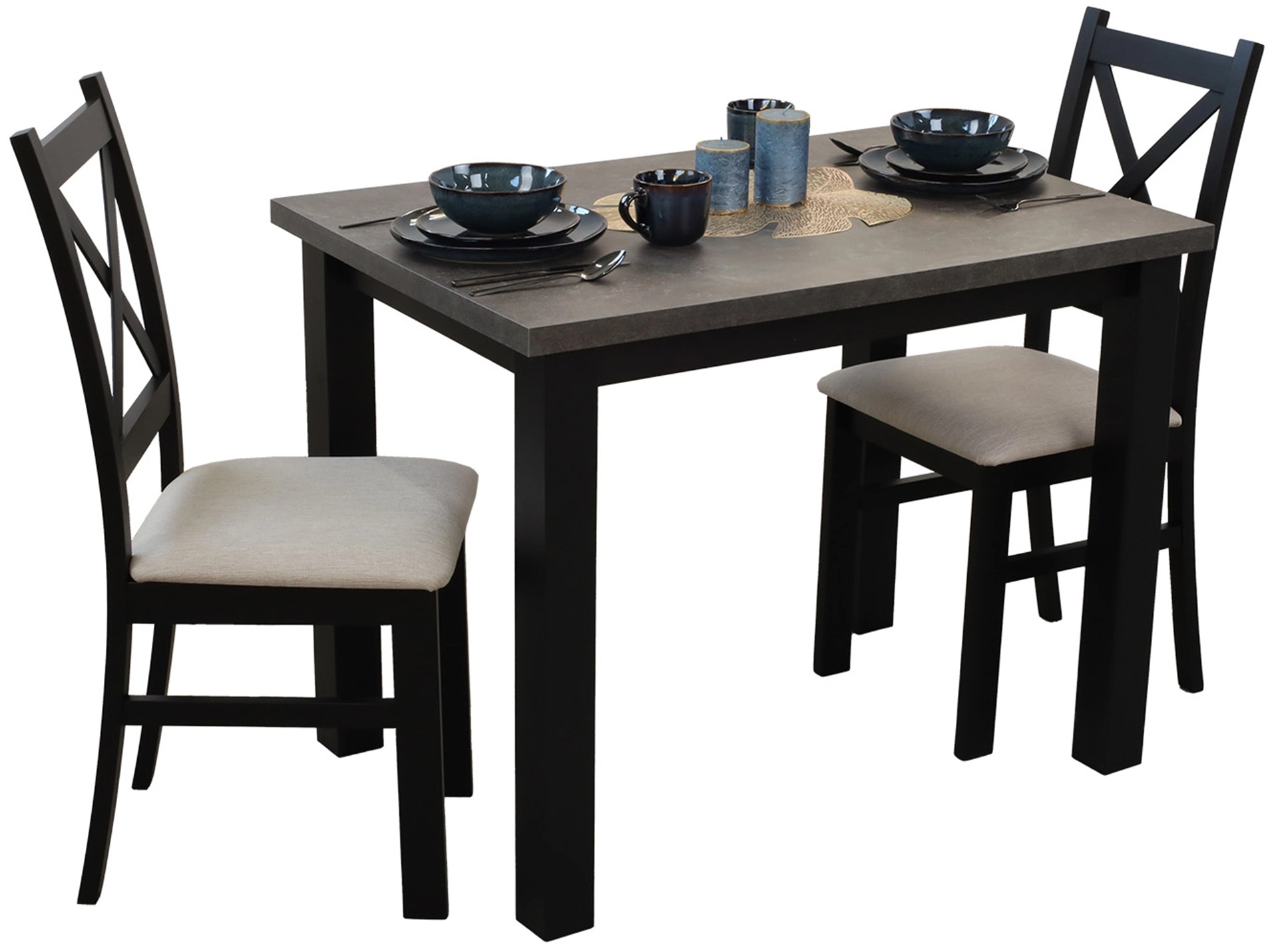 Zestaw stół 100x70 z 2 krzesłami do jadalni kuchni M004-2 Czarny/Beton