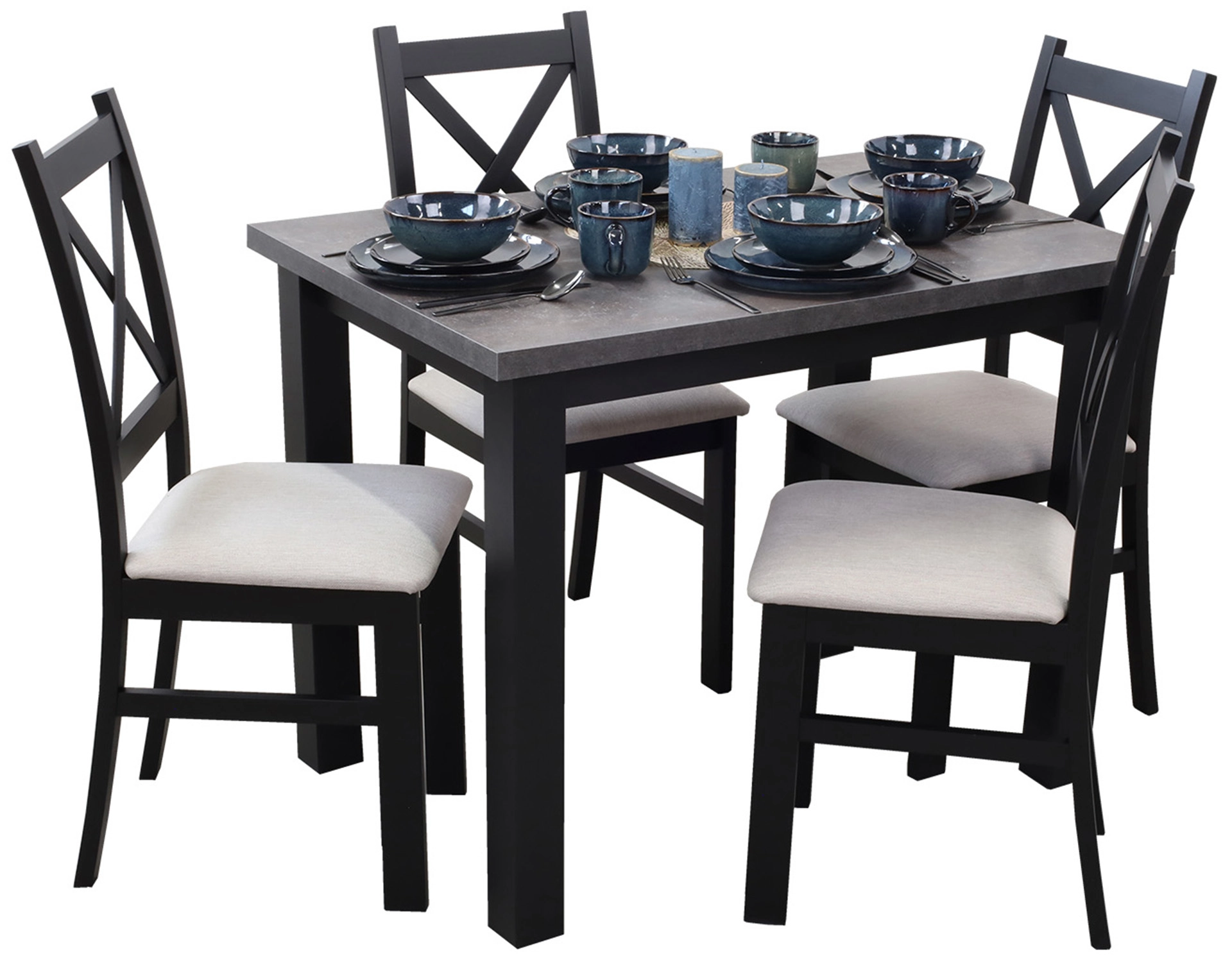 Zestaw stół 100x70 z 4 krzesłami do jadalni kuchni M004-4 Czarny/Beton