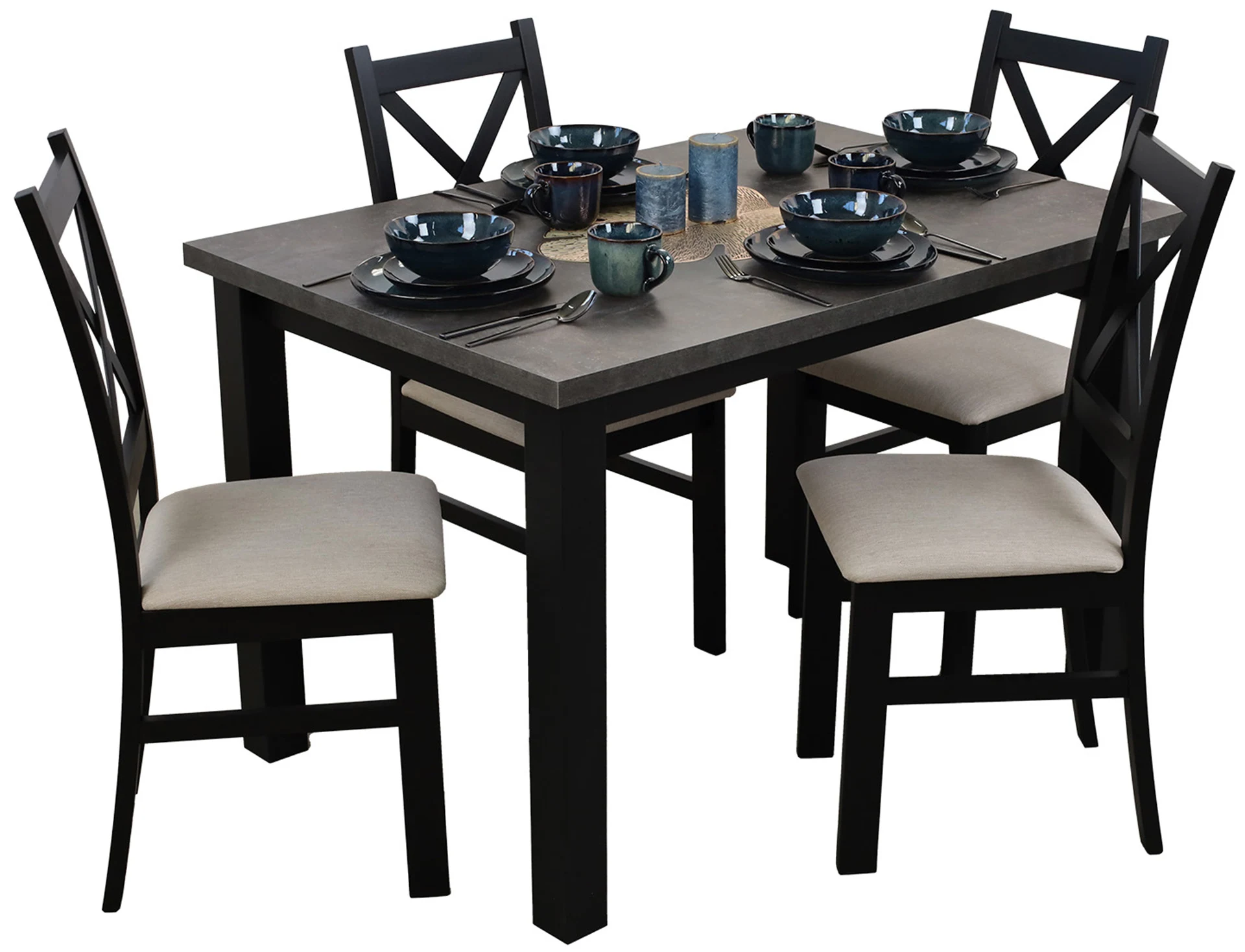 Zestaw stół 120x80 z 4 krzesłami do jadalni kuchni M005-4 Czarny/Beton