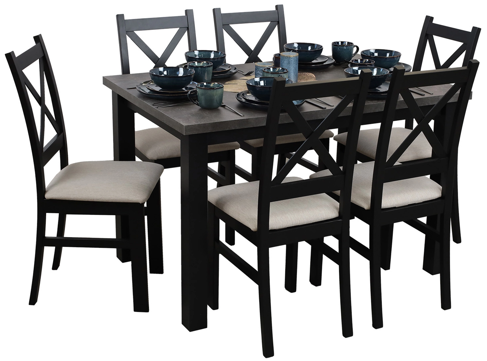 Zestaw stół 120x80 z 6 krzesłami do jadalni kuchni M005-6 Czarny/Beton