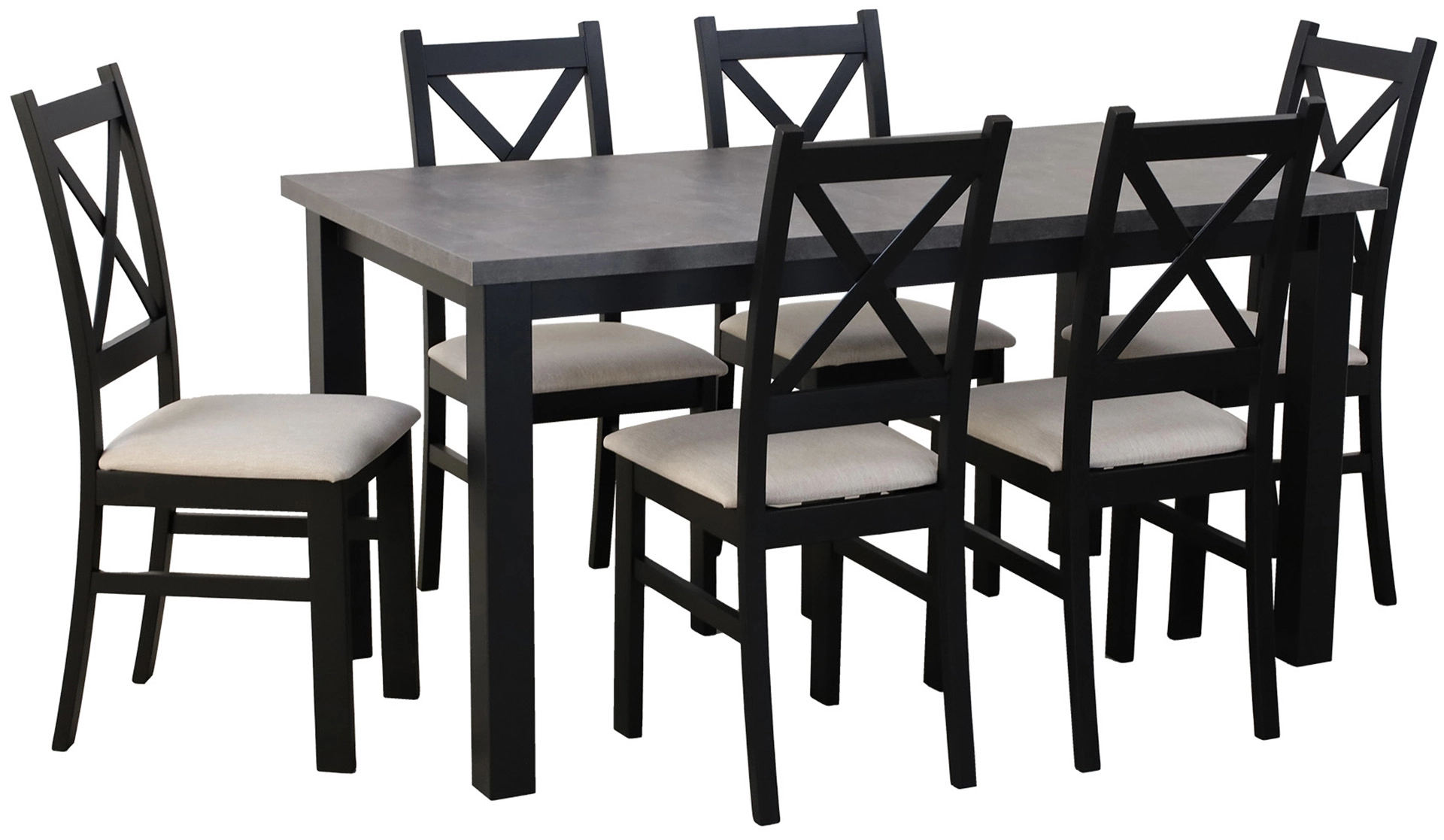 Zestaw stół rozkładany 150/190x80 z 6 krzesłami do jadalni kuchni M006-6 Czarny/Beton