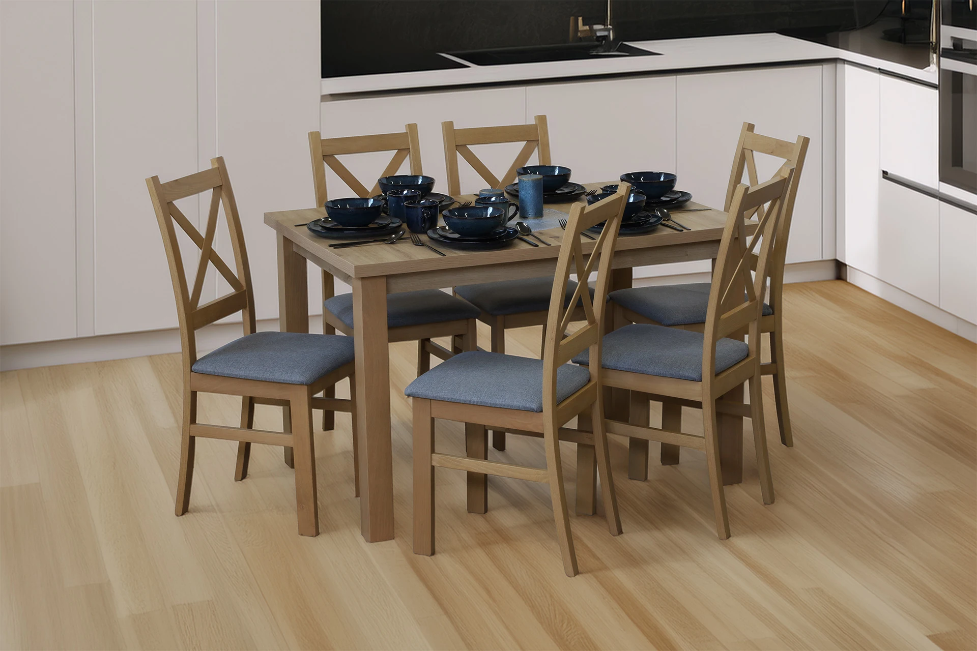 Komplet stół 120x80 z 6 krzesłami do jadalni M008-6 Dąb Artisan