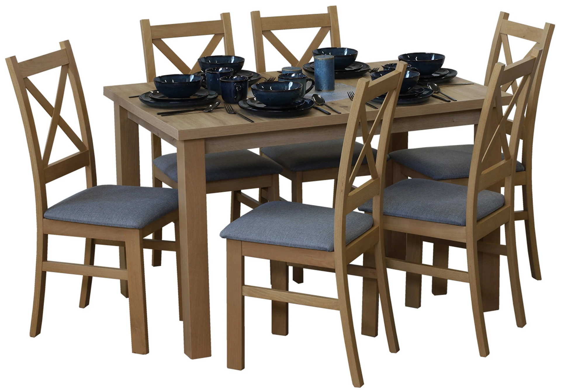 Komplet stół 120x80 z 6 krzesłami do jadalni M008-6 Dąb Artisan