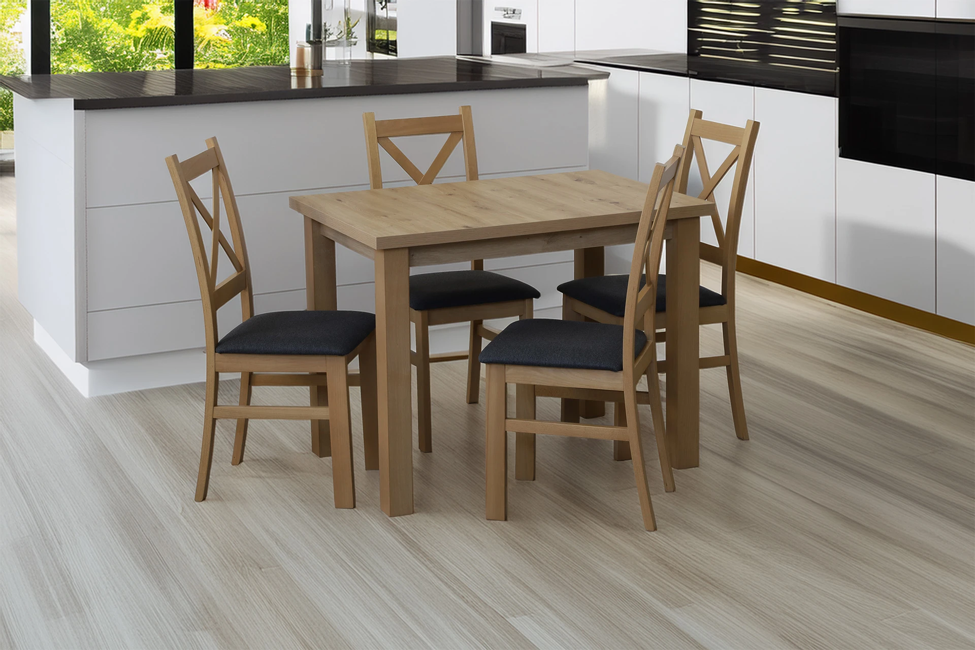 Komplet stół 100x70 z 4 krzesłami do kuchni M010-4 Dąb Artisan