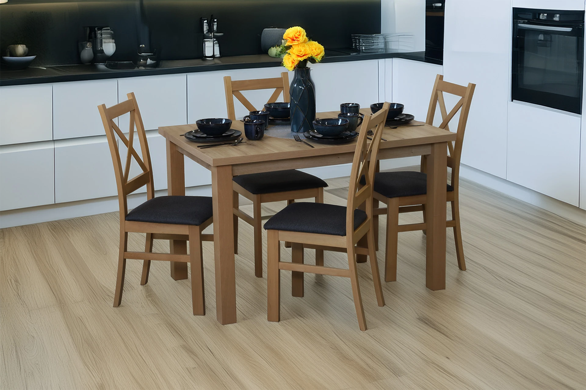 Komplet stół 120x80 z 4 krzesłami do kuchni M011-4 Dąb Artisan