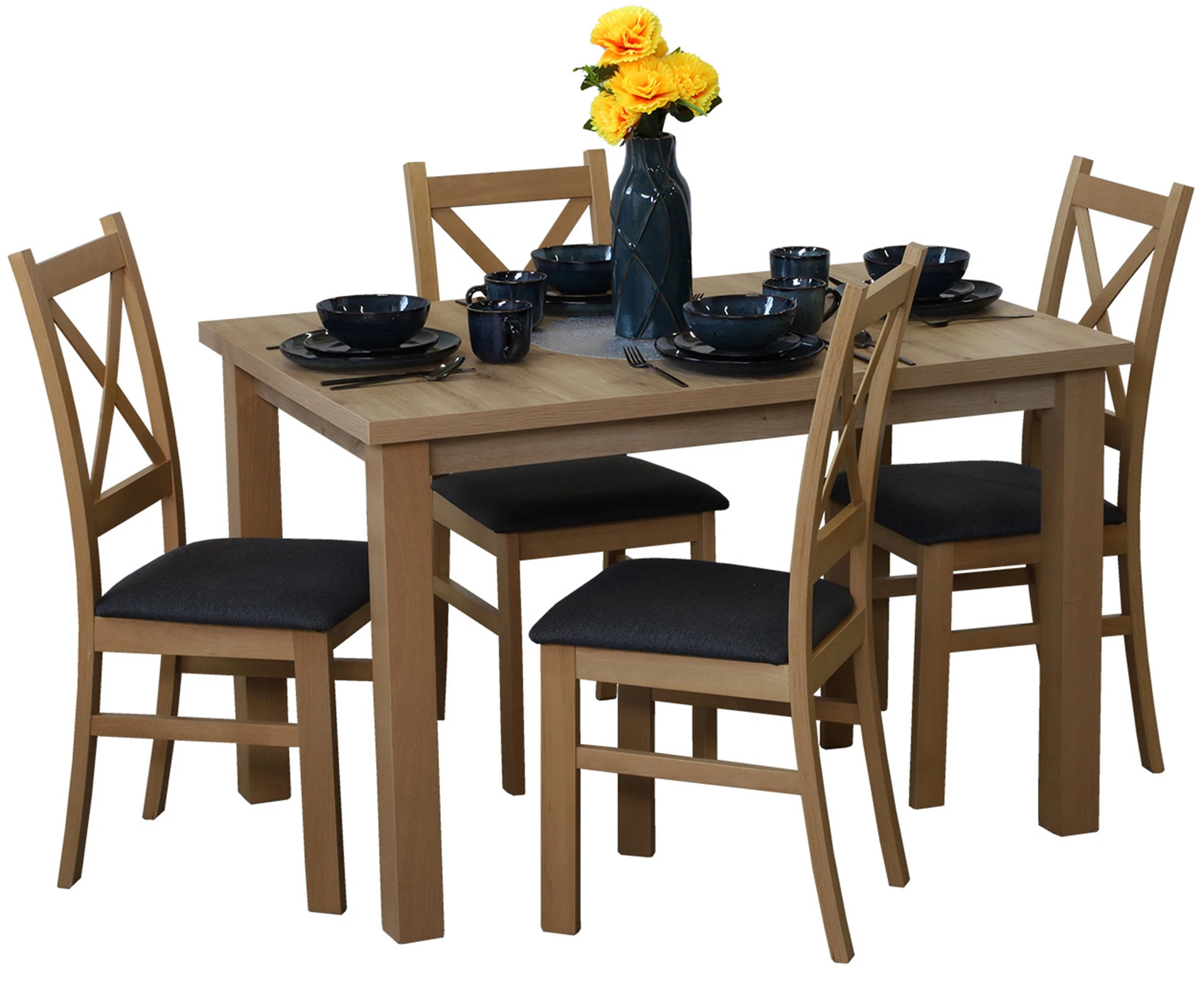 Komplet stół 120x80 z 4 krzesłami do kuchni M011-4 Dąb Artisan