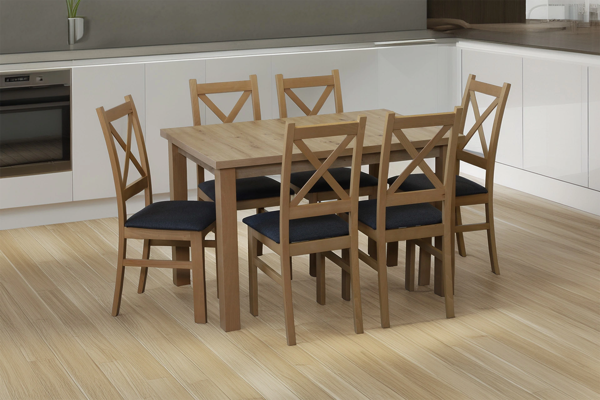 Komplet stół 120x80 z 6 krzesłami do kuchni M011-6 Dąb Artisan