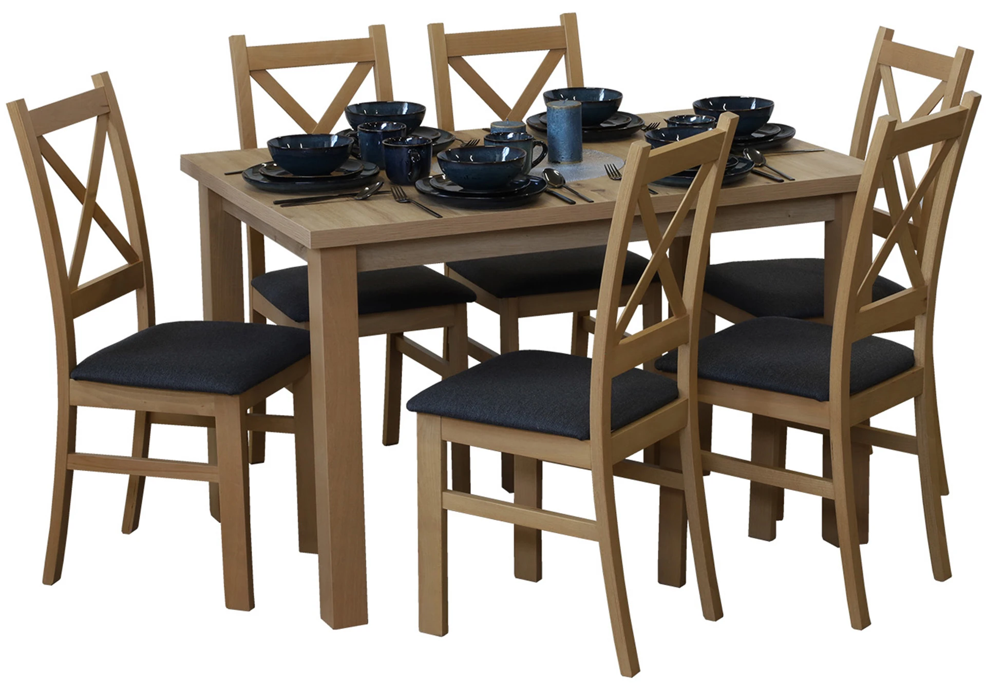 Komplet stół 120x80 z 6 krzesłami do kuchni M011-6 Dąb Artisan
