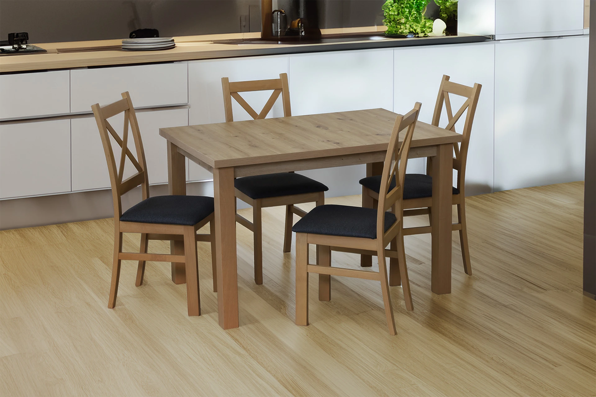 Stół rozkładany 150/190x80 i 4 krzesła do jadalni M012-4 Dąb Artisan