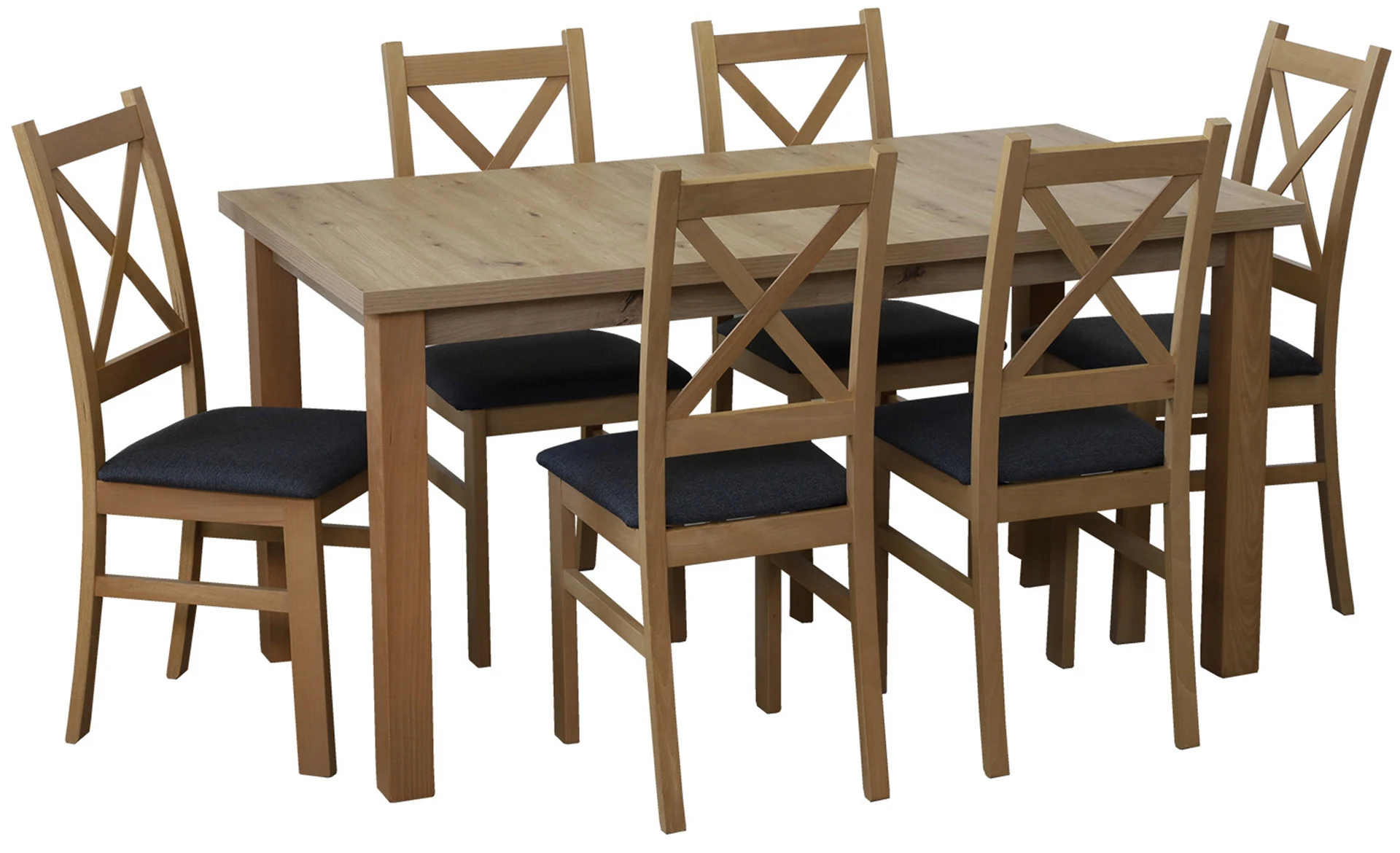 Stół rozkładany 150/190x80 i 6 krzeseł do jadalni M012-6 Dąb Artisan