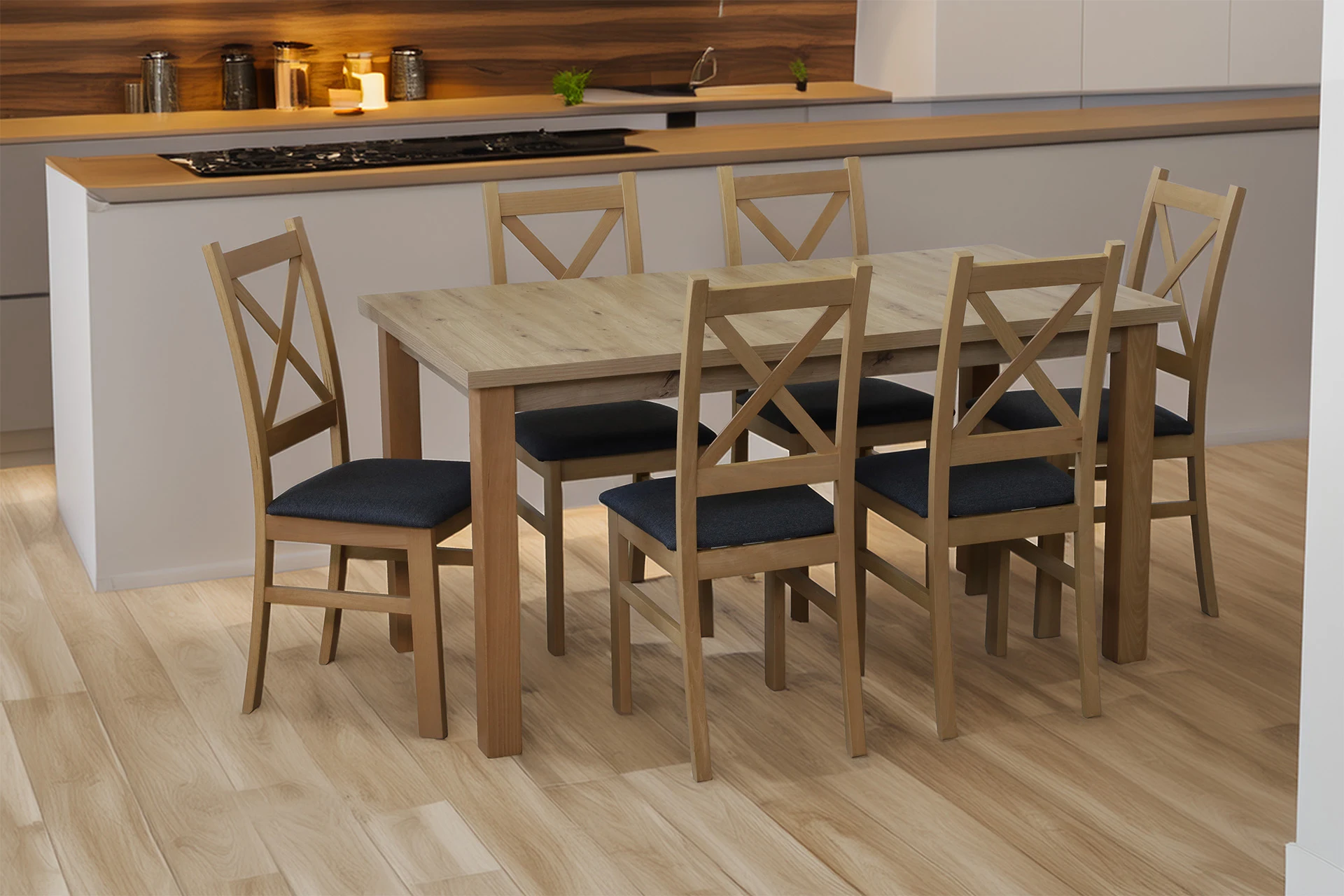 Stół rozkładany 150/190x80 i 6 krzeseł do jadalni M012-6 Dąb Artisan