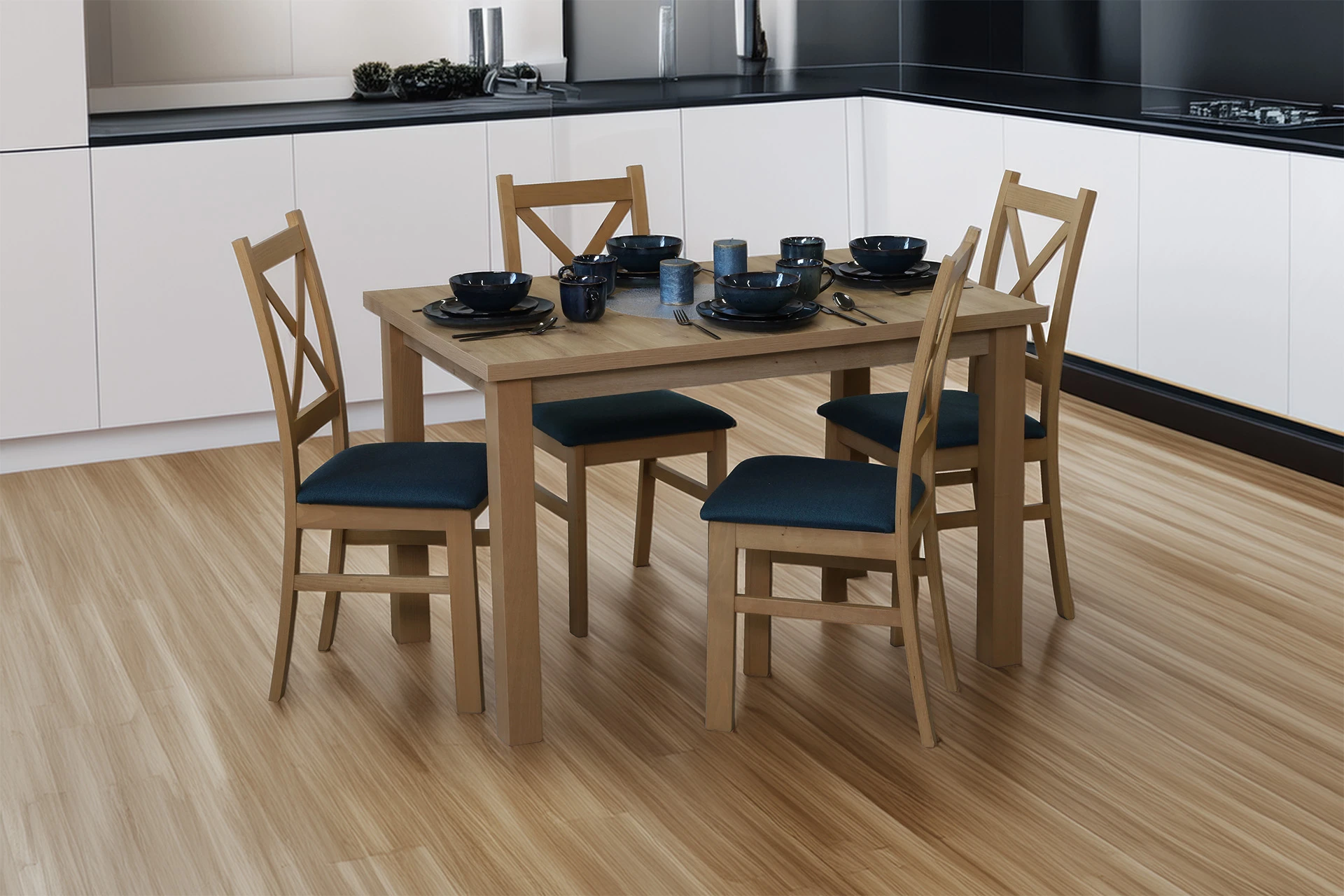 Zestaw stół 150/190x80 rozkładany z 4 krzesłami do jadalni M015-4 Dąb Artisan