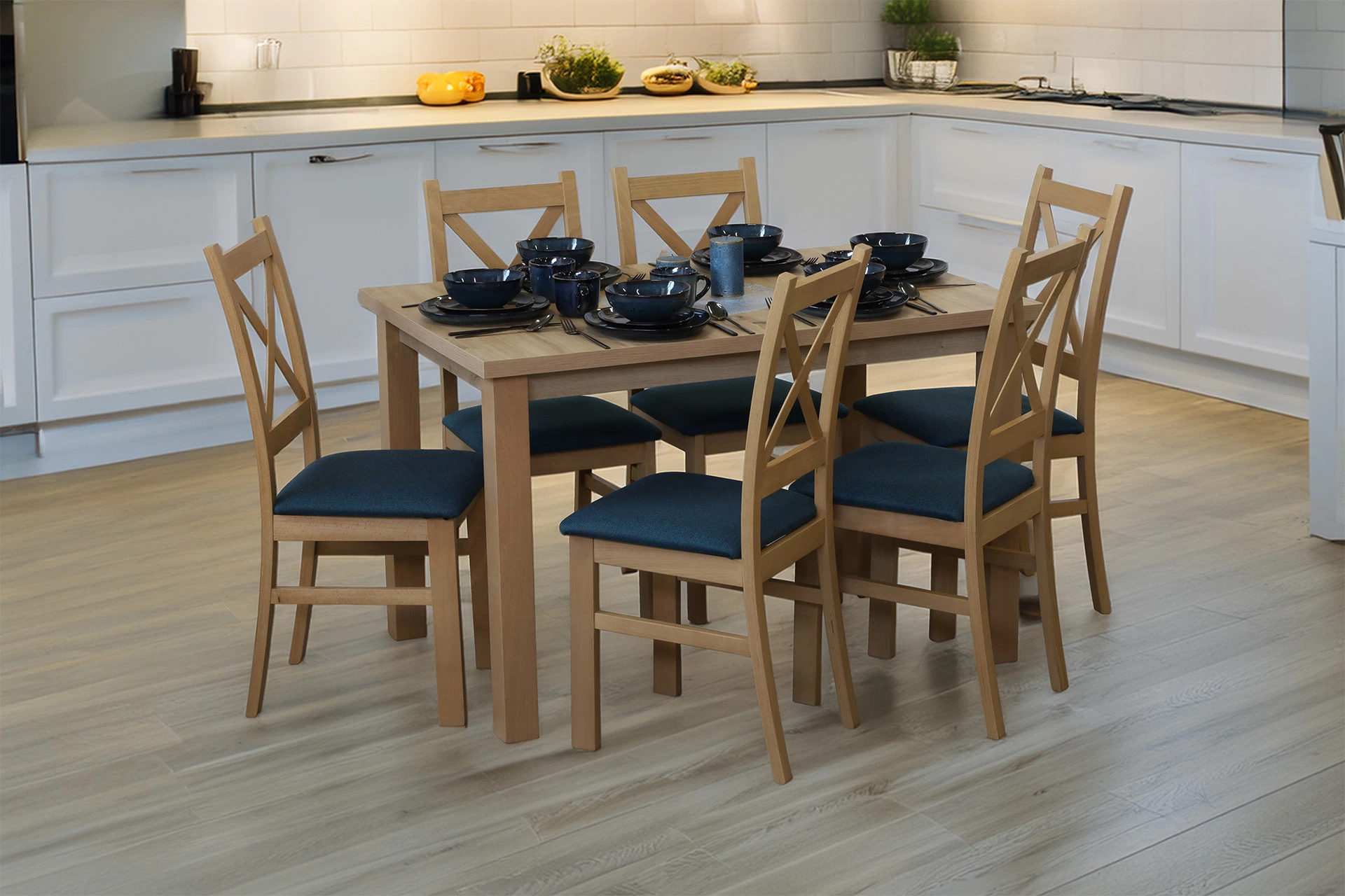 Zestaw stół 150/190x80 rozkładany z 6 krzesłami do jadalni M015-6 Dąb Artisan