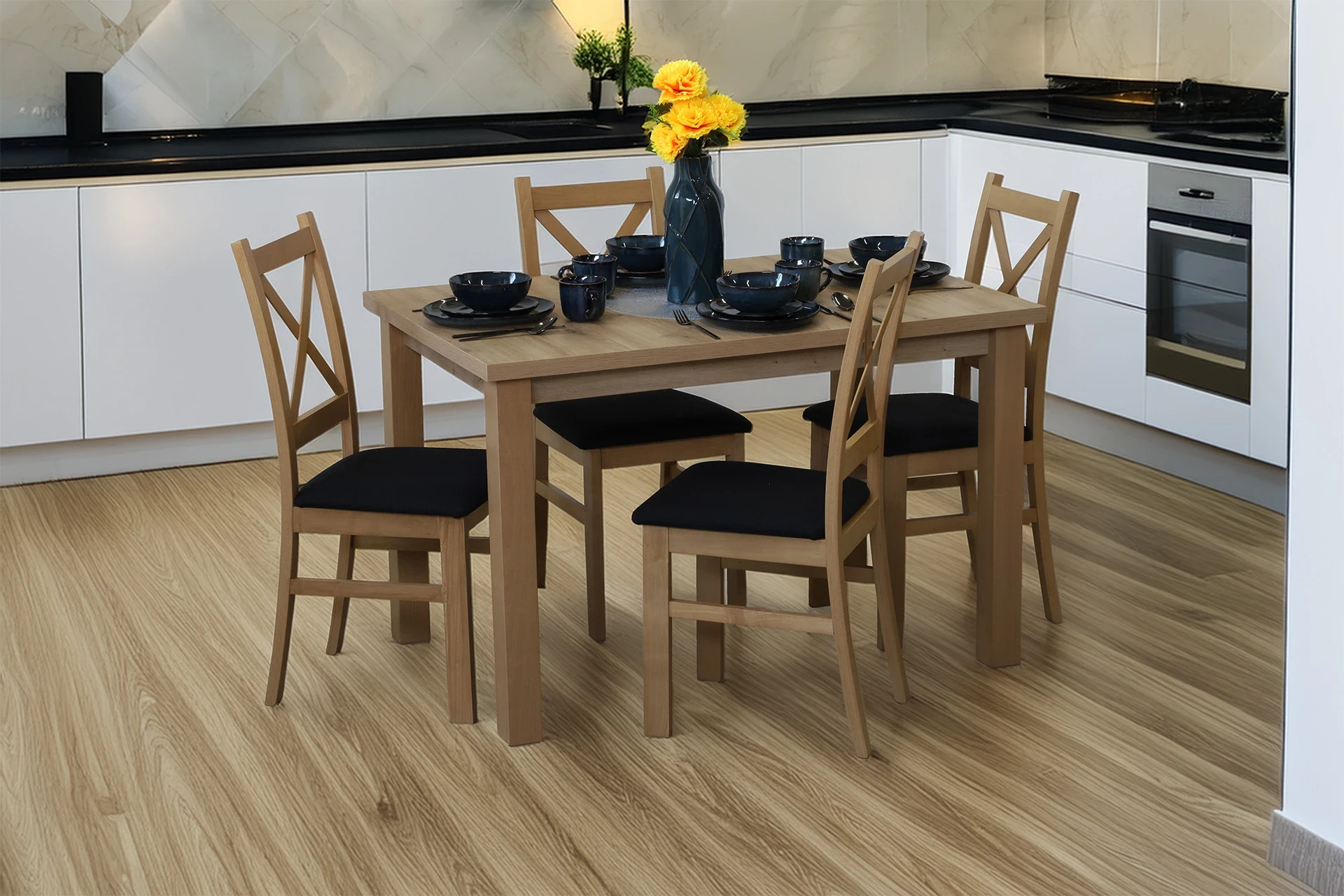 Komplet 120x80 z 4 krzesłami do kuchni jadalni M017-4 Dąb Artisan