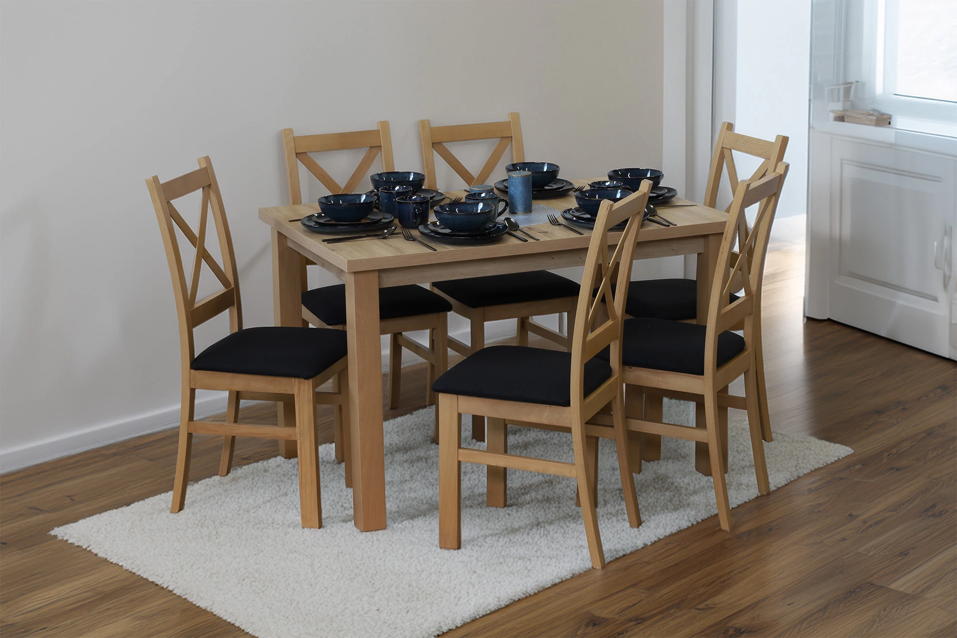 Komplet 120x80 z 6 krzesłami do kuchni jadalni M017-6 Dąb Artisan