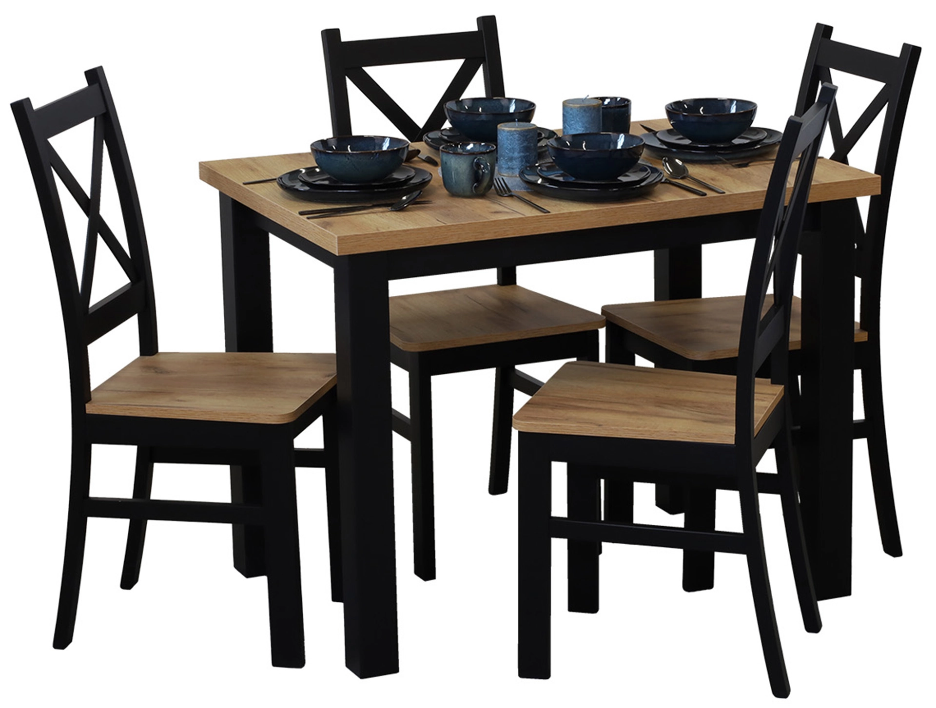 Zestaw stół 120x80 z 4 krzesłami do kuchni jadalni M020-4 Czarny/Dąb Craft