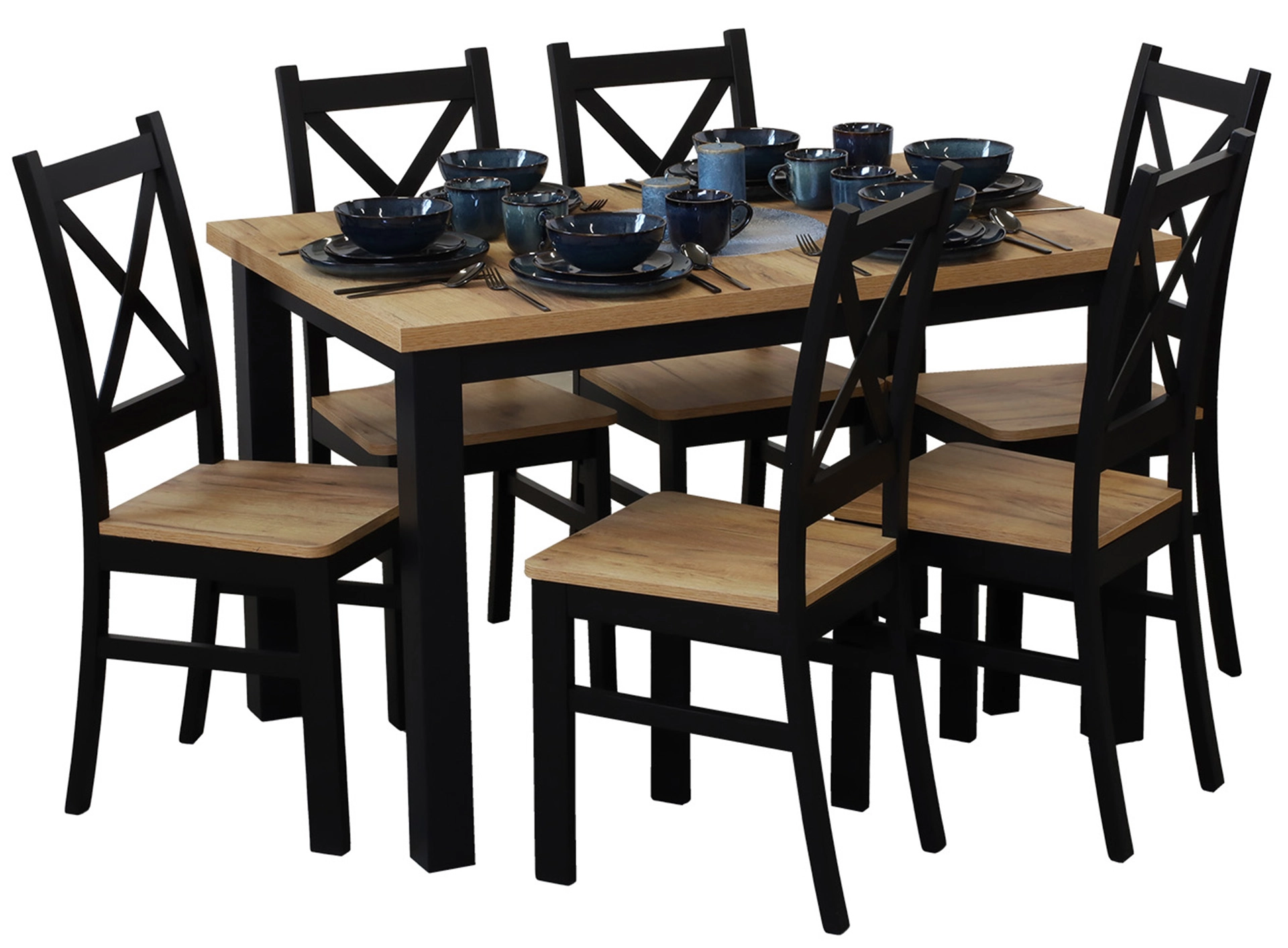 Zestaw stół 120x80 z 6 krzesłami do kuchni jadalni M020-6 Czarny/Dąb Craft