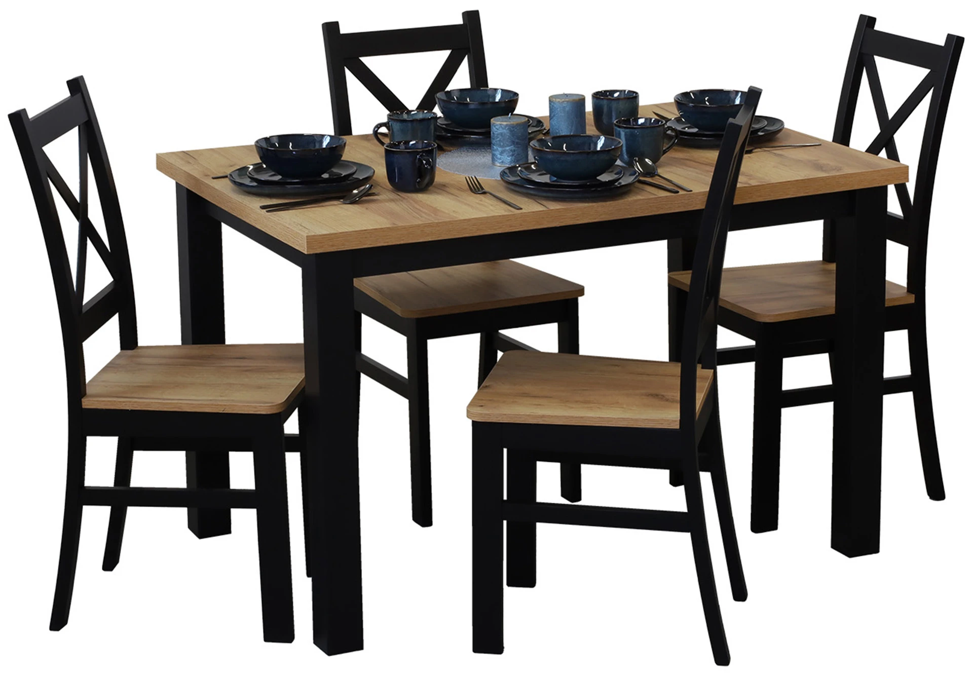 Zestaw stół rozkładany 150/190x80 do jadalni M021-4 Czarny/Dąb Craft