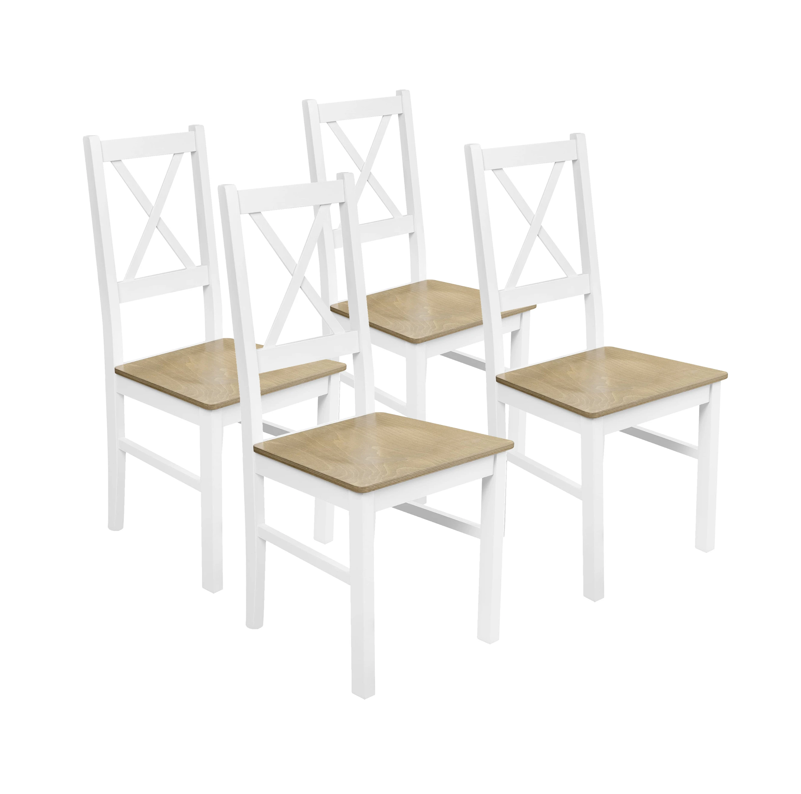 Zestaw 4x Krzesło do kuchni jadalni drewniane NIL10D Biały/Dąb Grandson
