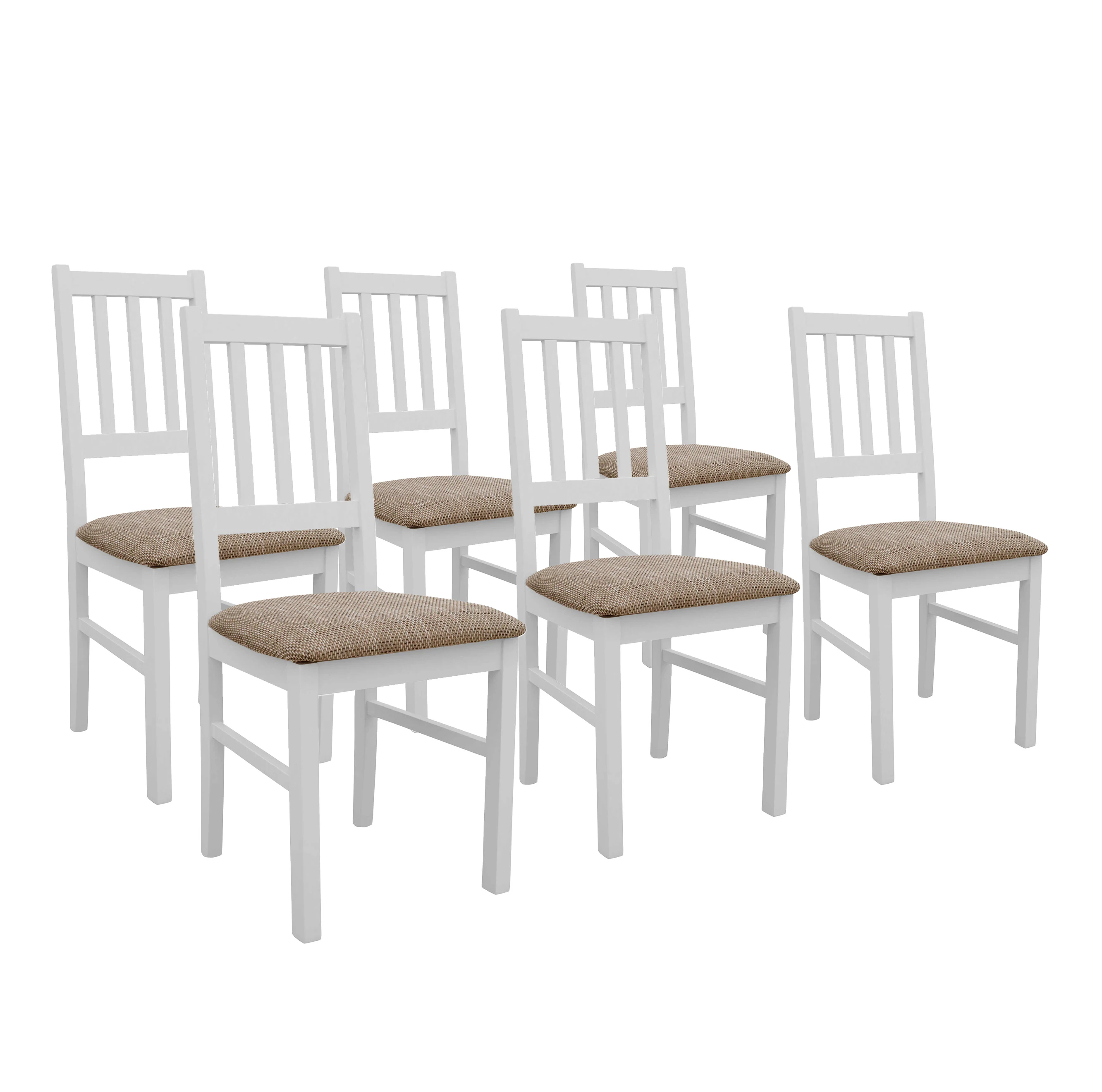 Zestaw 6x Krzesło do salonu jadalni drewniane BOS04 Biały/Beż