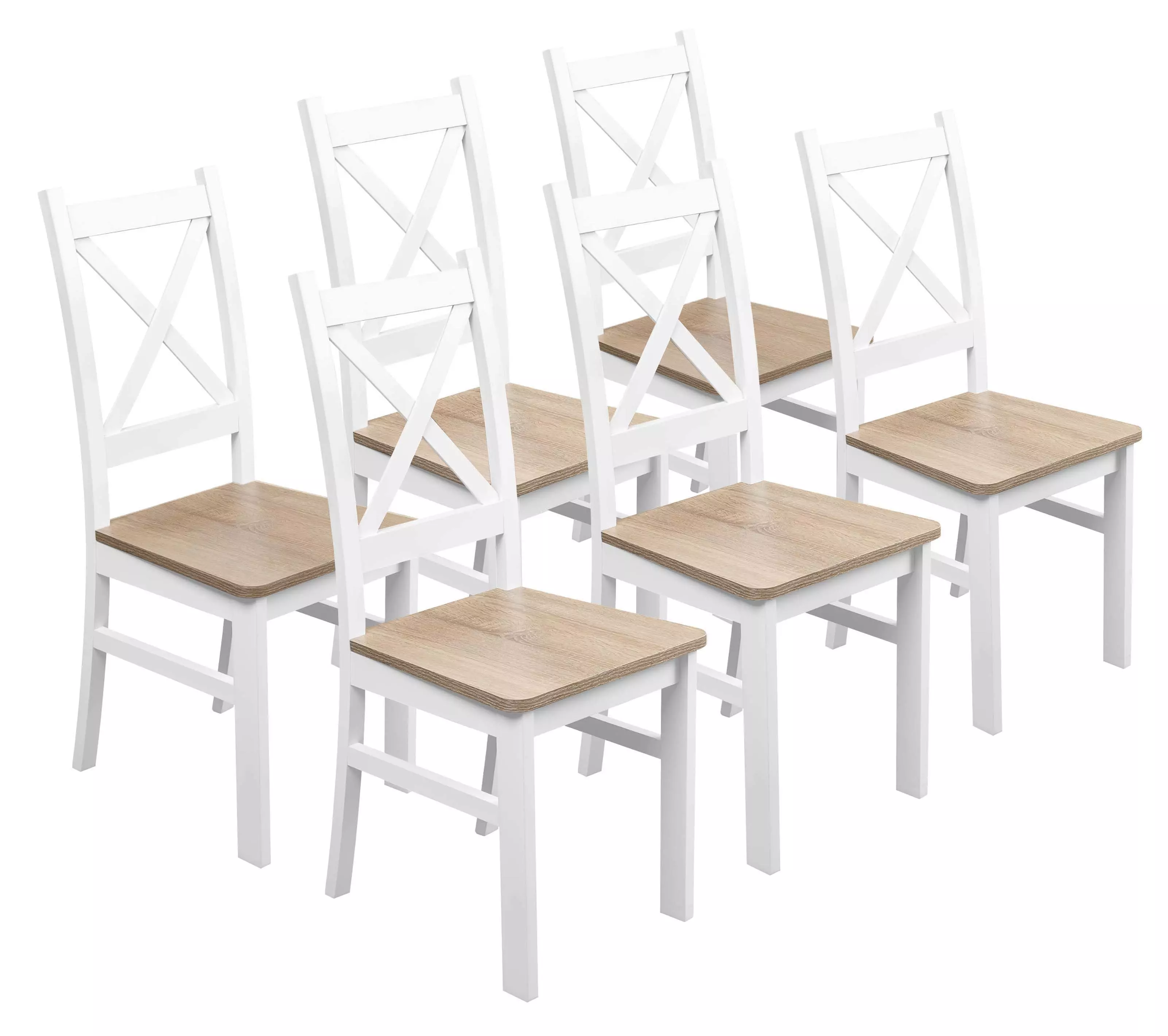 Zestaw 6x Krzesło do kuchni jadalni drewniane KRT Biały/Dąb Sonoma